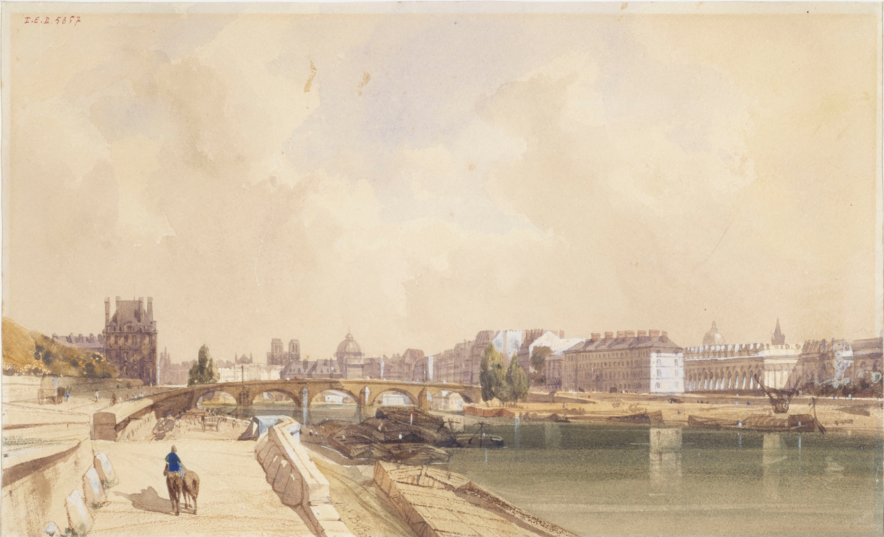 Le Pont-Royal en 1833 by Thomas Shotter Boys, oil on canvas depicting a bridge over a river.