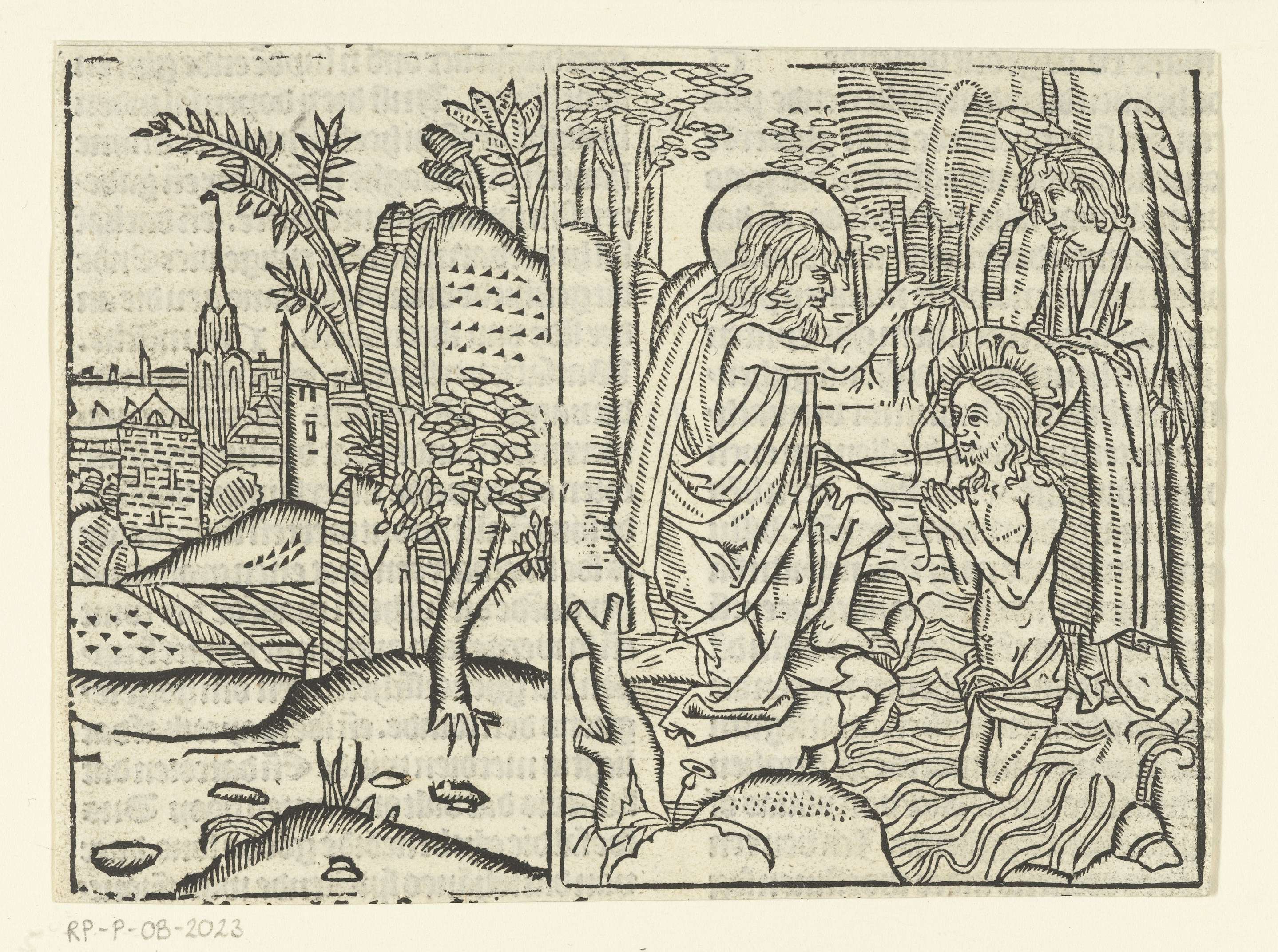 Baptism scene with Christ and figures, paper by Master of Delft