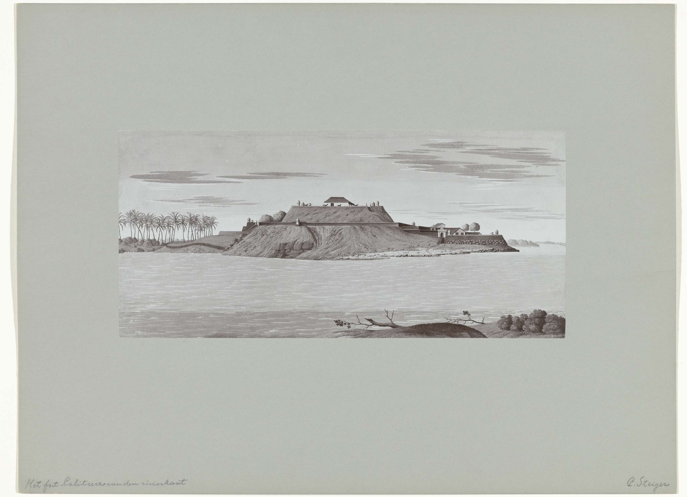Landscape of a riverbank, paper work by Hübner & Van Santen Roeloffzen