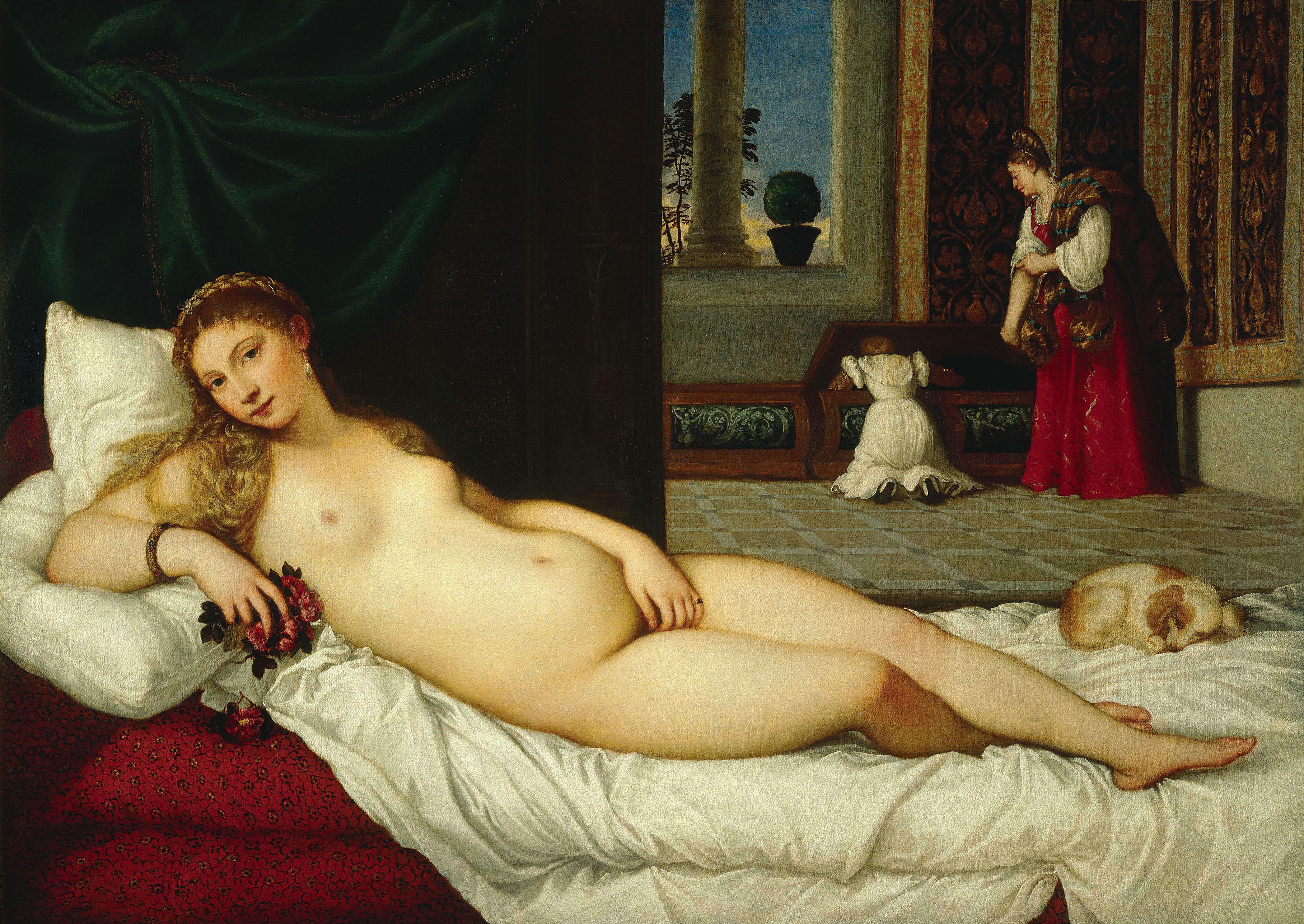 Reclining nude woman in oil on canvas by Tiziano