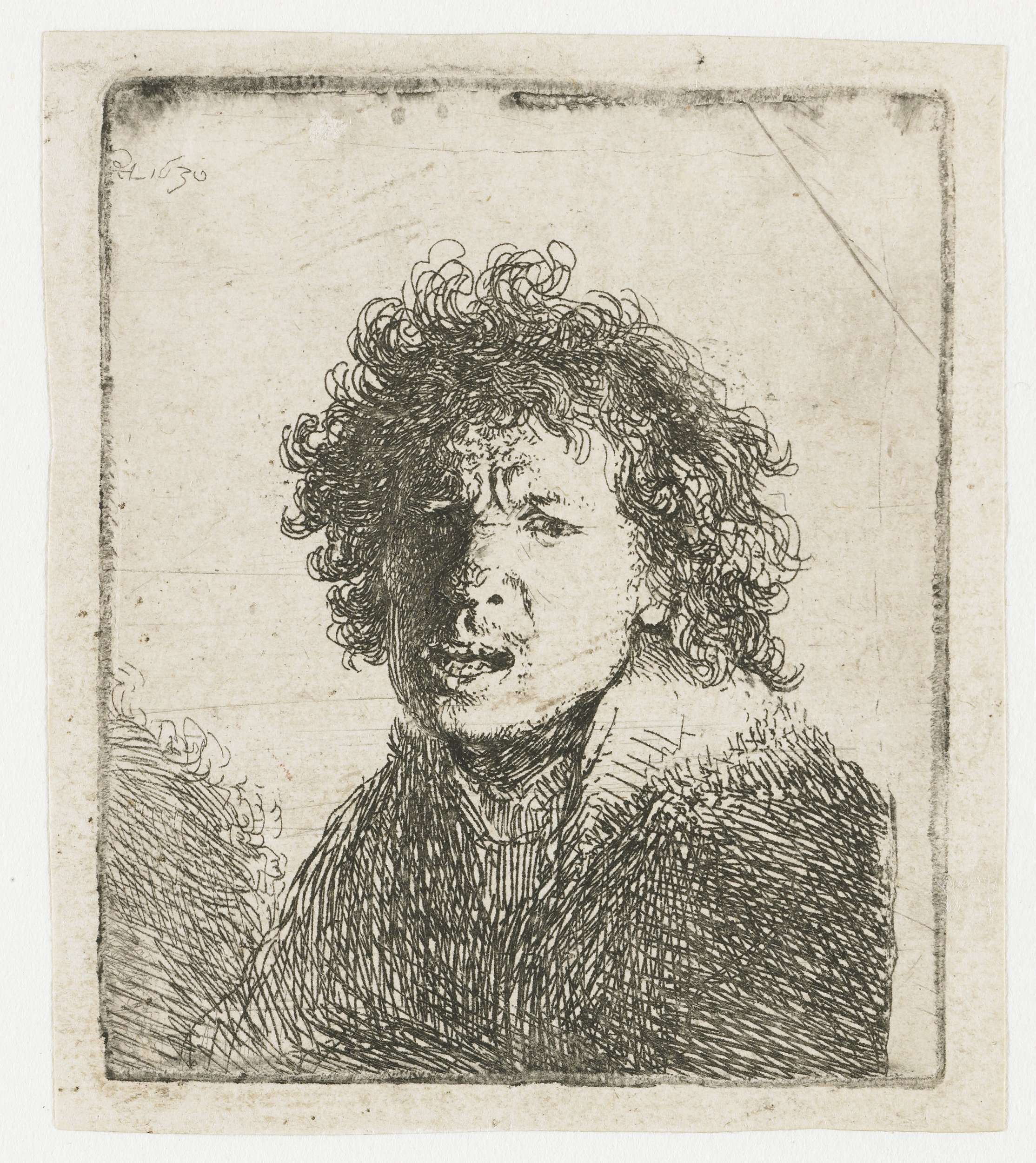 Self-portrait open mouthed, as if shouting: bust, by Rembrandt van Rijn, public domain