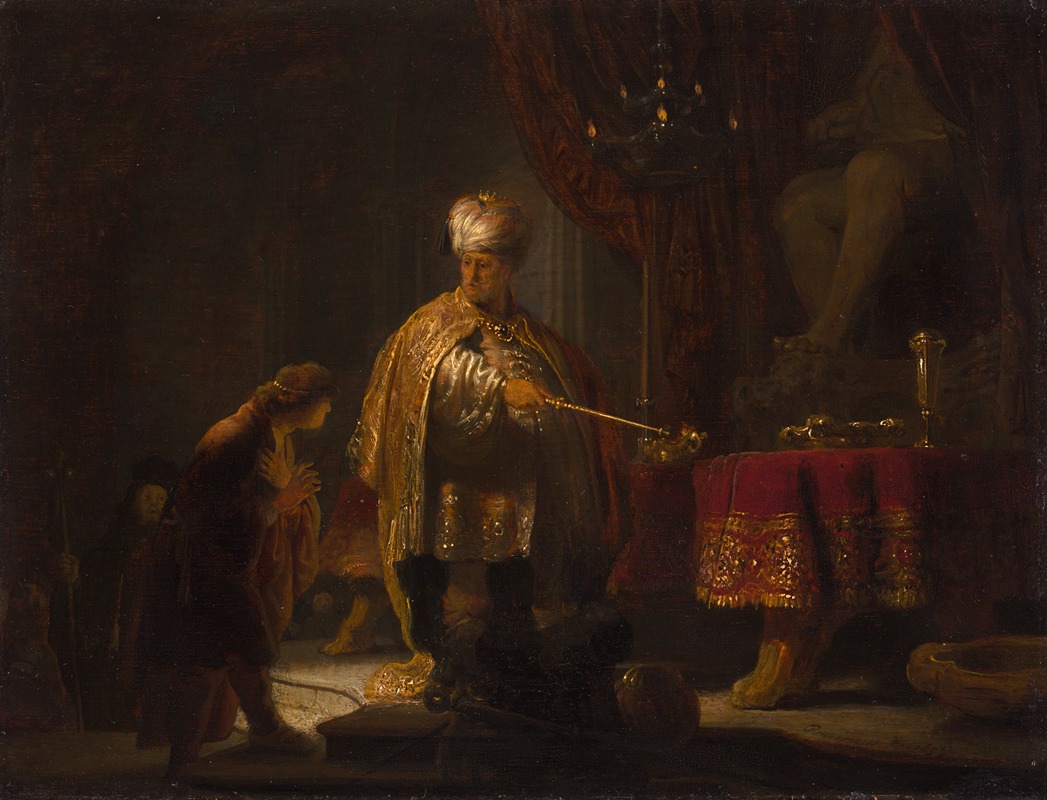 Rembrandt's painting depicts the biblical story of Daniel and Cyrus before the idol Bel.