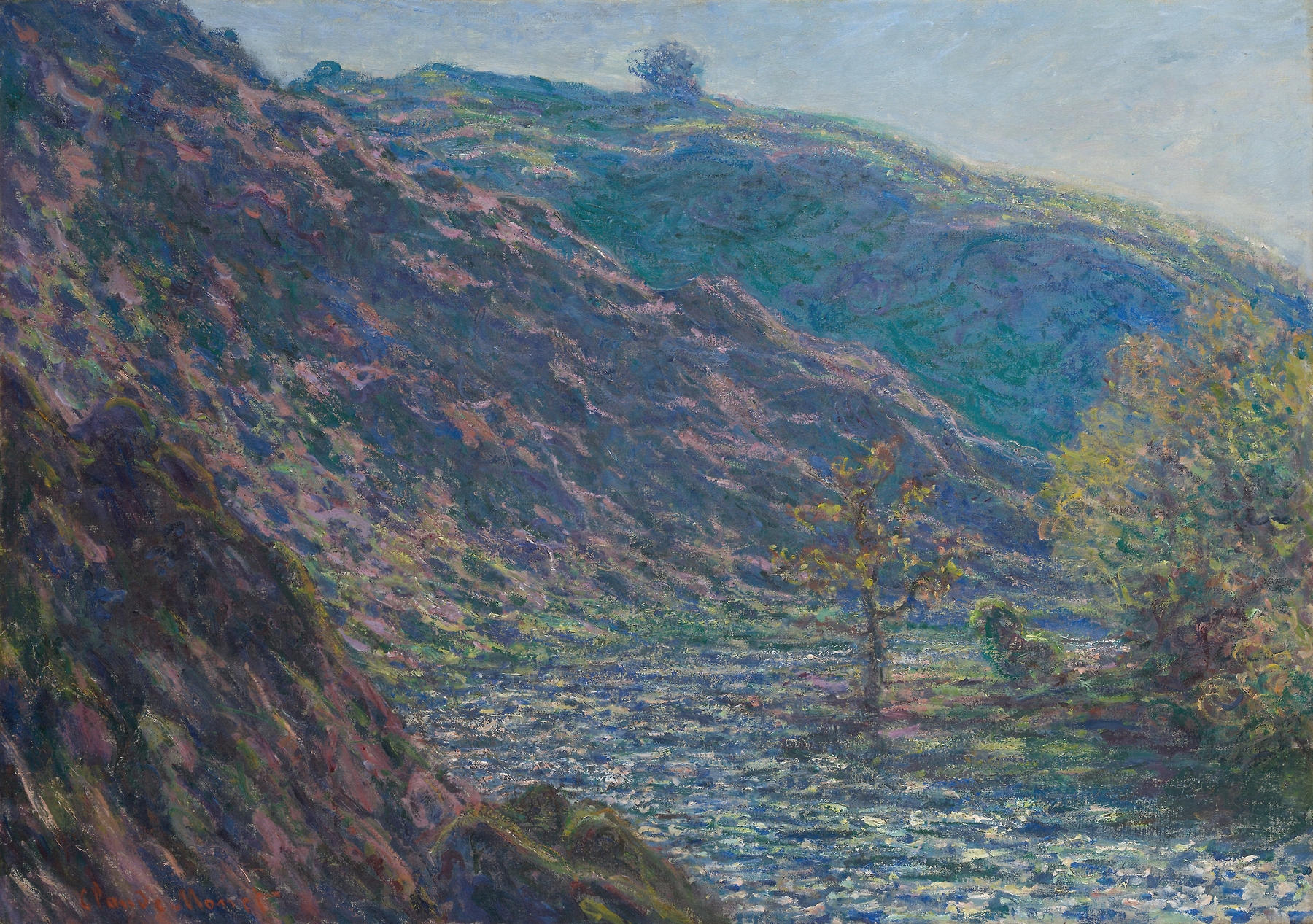 The Petite Creuse River by Claude Monet, oil painting depicting a serene landscape with water and foliage.
