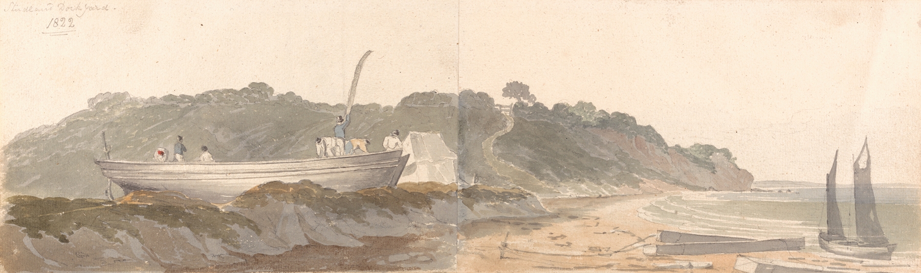 Marine scene of Studland Dock Yard, oil on canvas by John Baverstock Knight