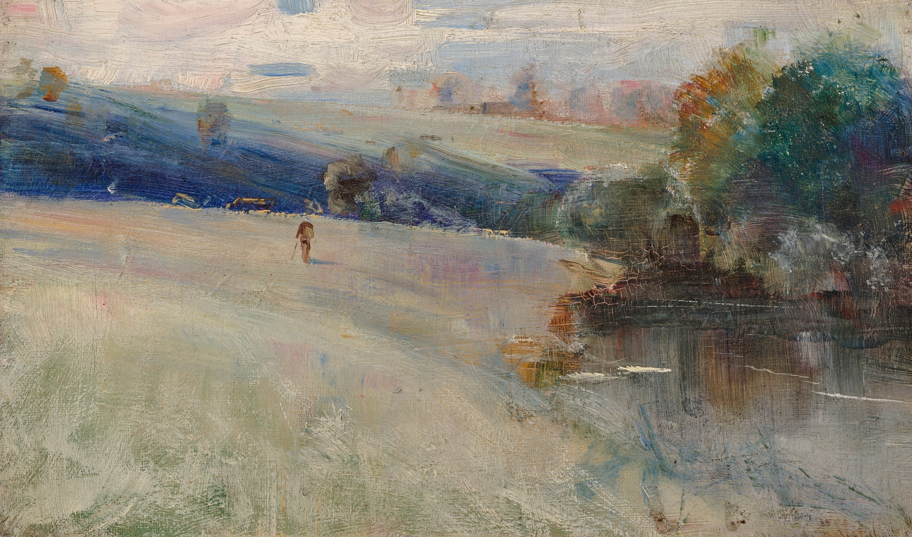 Australian landscape by Charles Conder, impressionism, depicting hills and sunset.