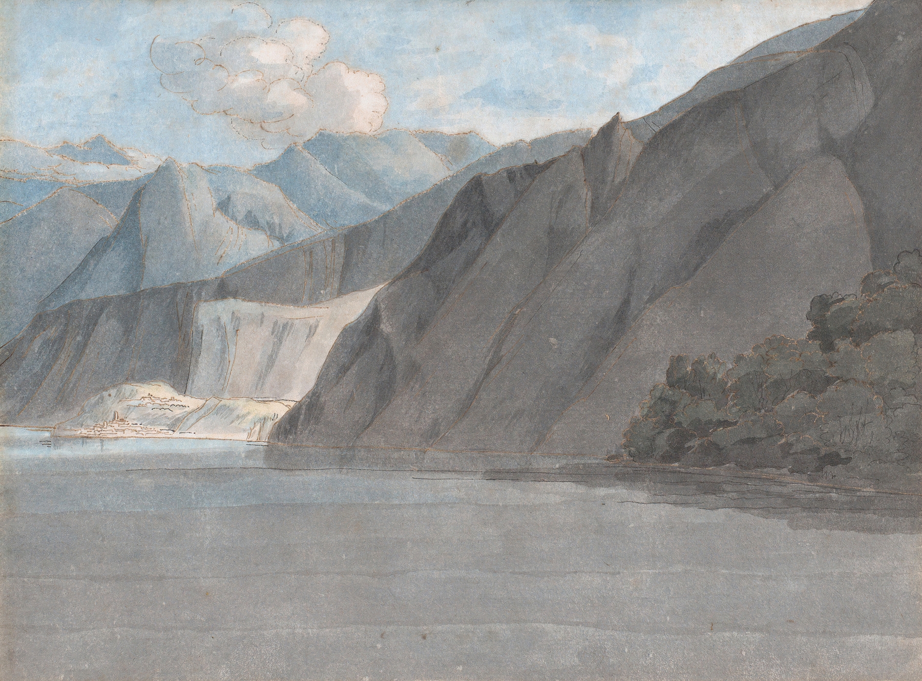 View of Lake Como with Monte Leoni, watercolor on paper by Francis Towne