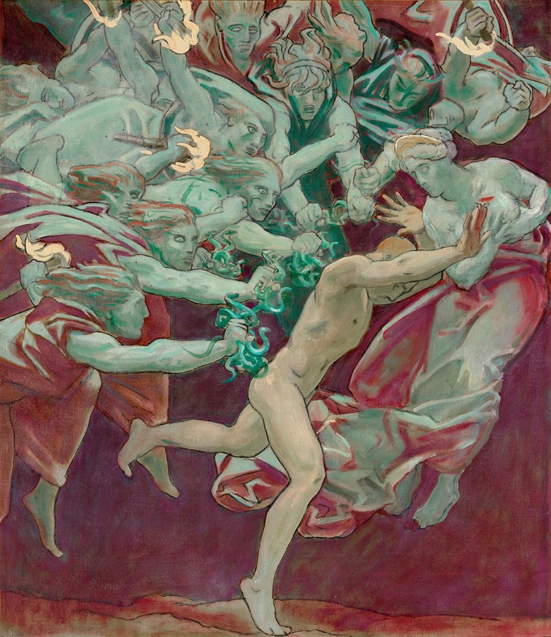 John Singer Sargent's painting 'Orestes and The Furies' depicts a dramatic mythological scene.