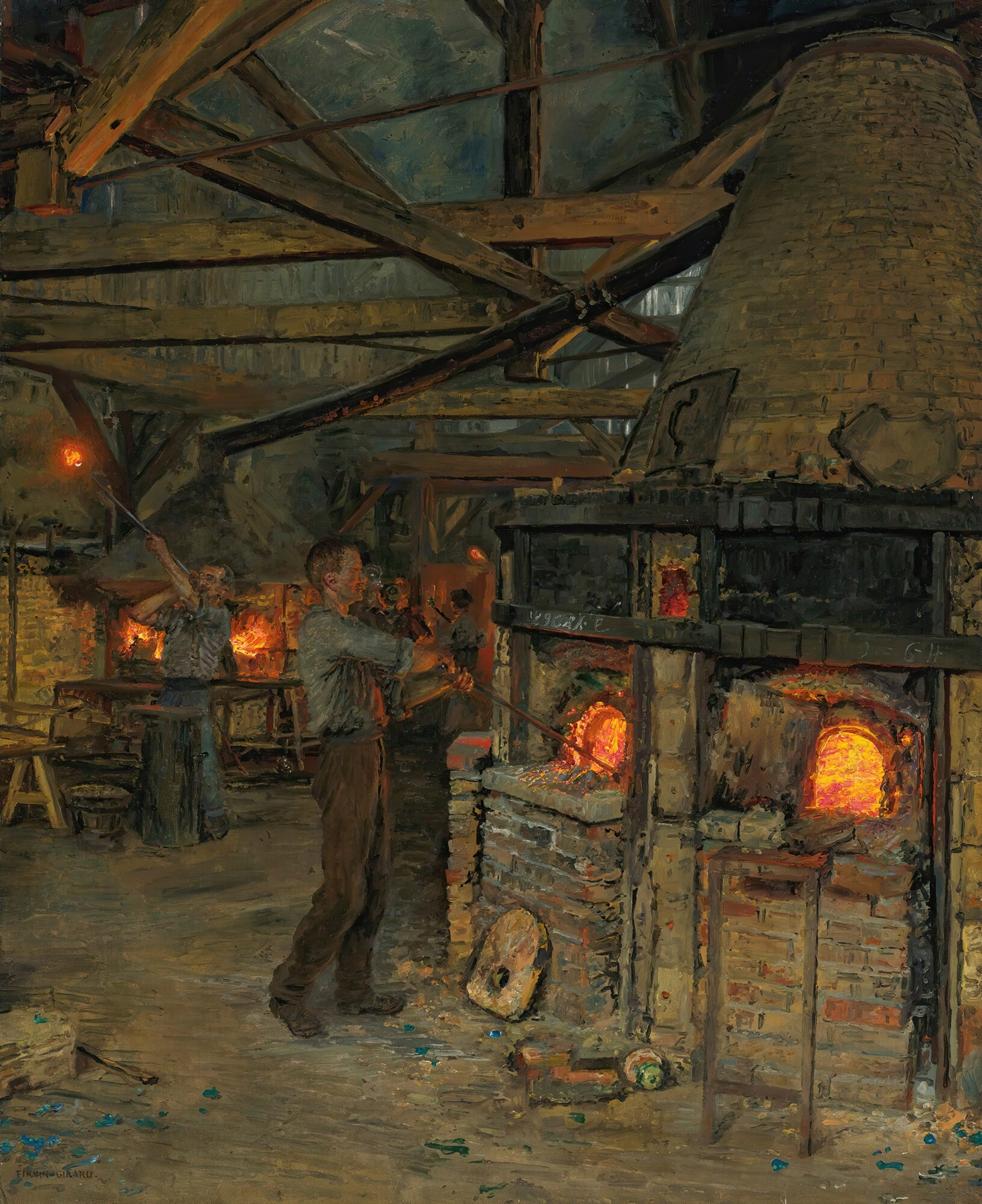 The Glass Blowers In Incheville Près Eu, oil on canvas by Marie-François Firmin-Girard