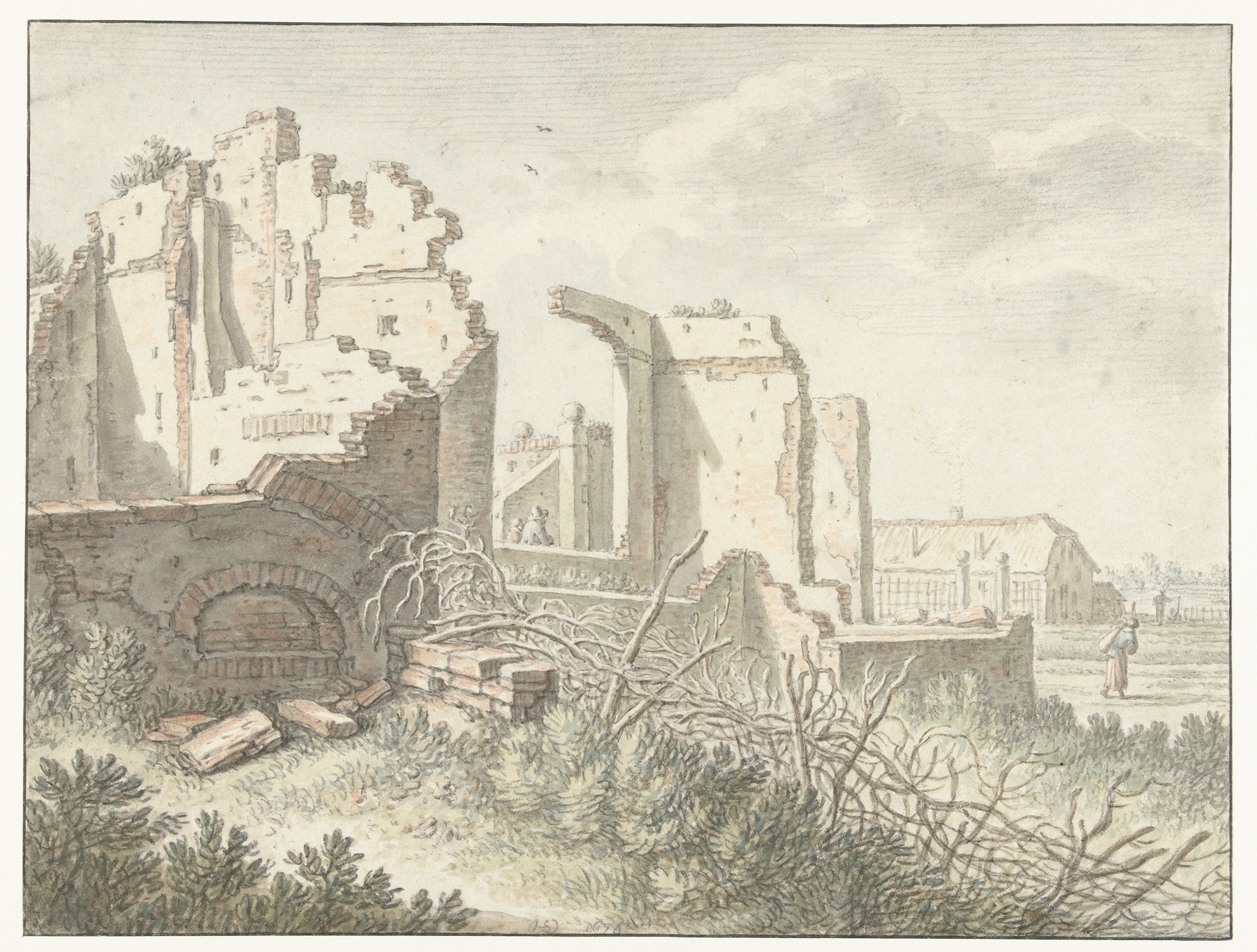 Ruïne buiten de Wittevrouwenpoort te Utrecht by Herman Saftleven, oil painting of a decaying ruin.