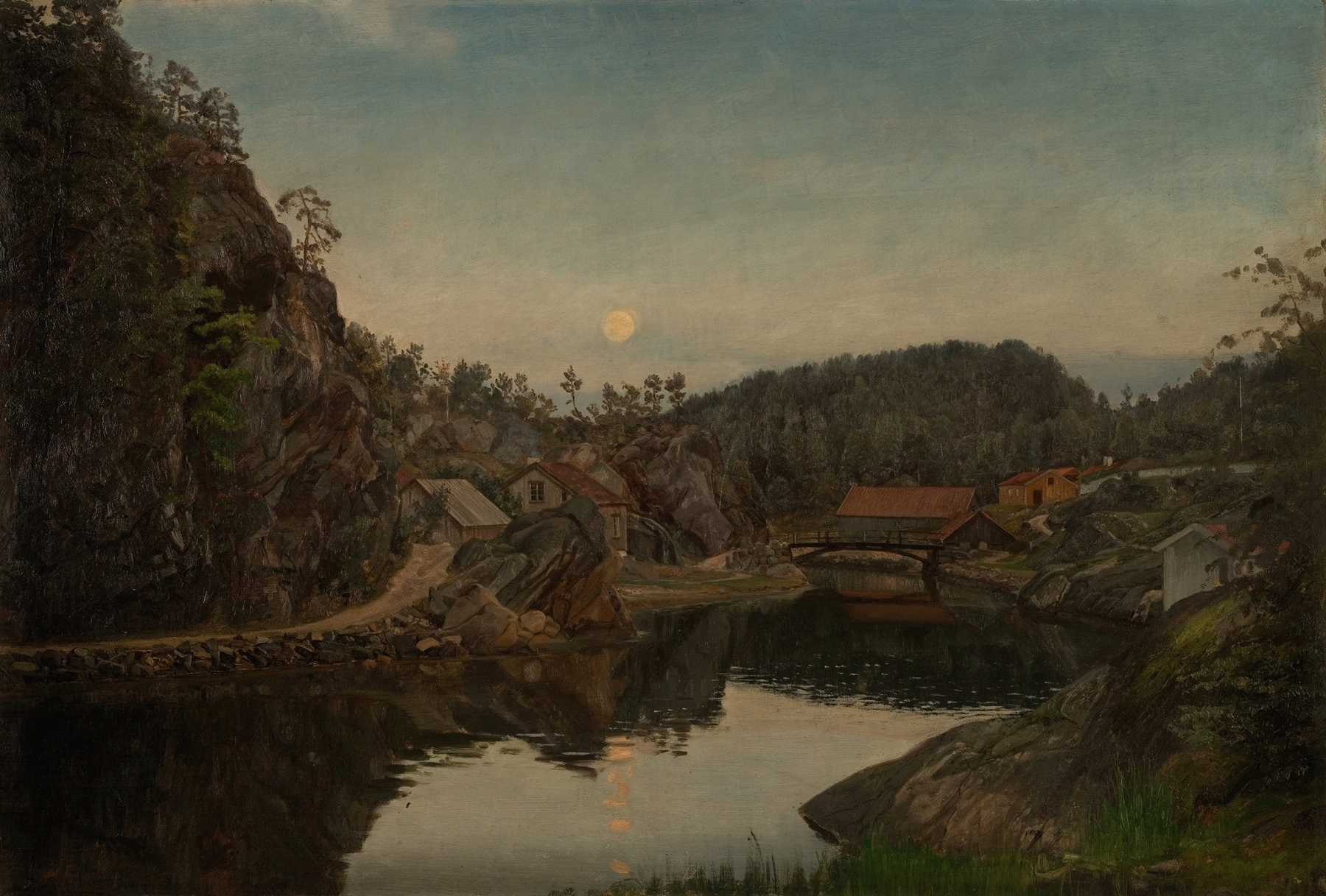 Twilight landscape with hills, oil on canvas by Amaldus Nielsen