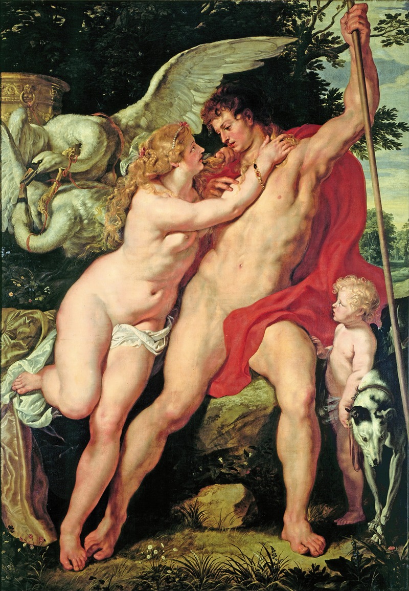 A depiction of the mythological figures Venus and Adonis by Rubens.