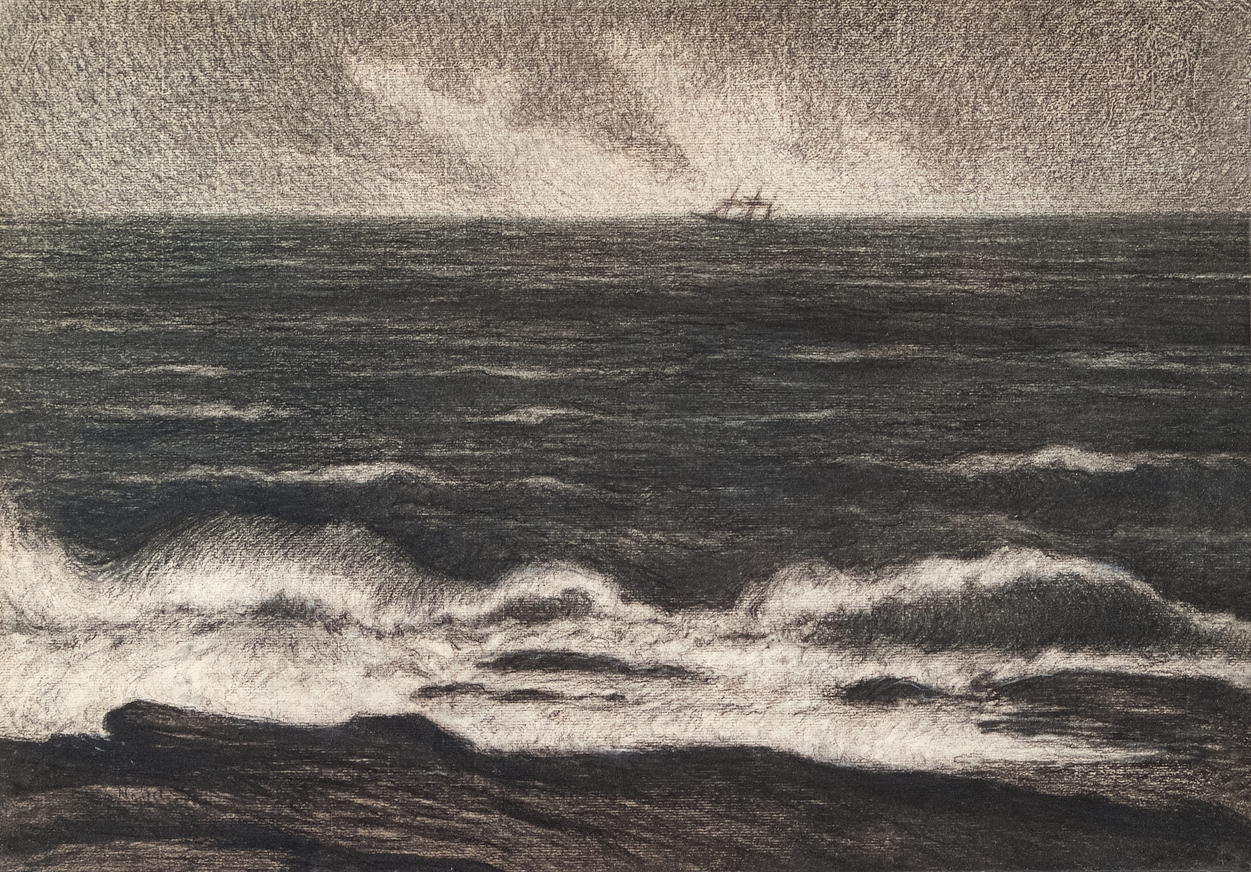 The North Sea by Karl Nordström, oil on canvas, depicting waves and light in deep cerulean tones.