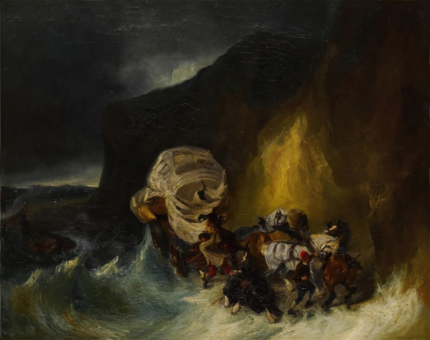 Caravan Caught in a Storm Along the Shore, by Eugène Isabey, public domain