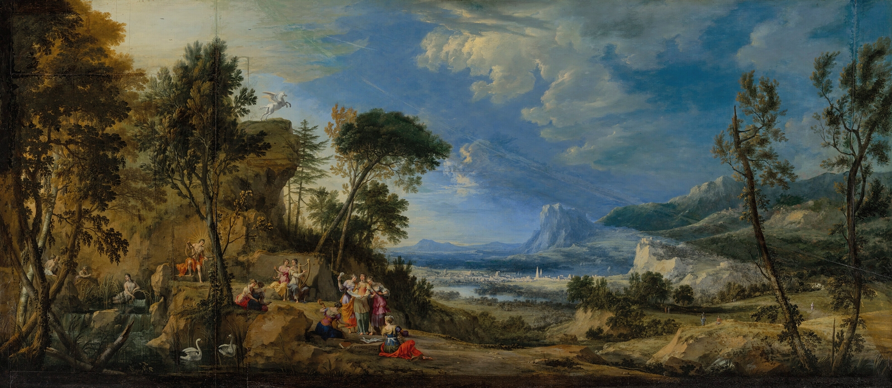 Apollo and the Muses in a landscape, oil painting by Pierre Patel the elder