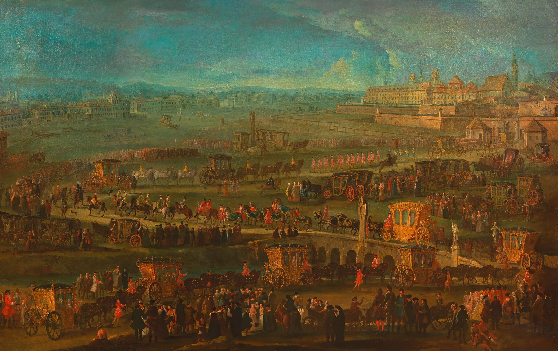 Historical scene of the French ambassador's entry in Vienna, oil on canvas by Unknown Artist