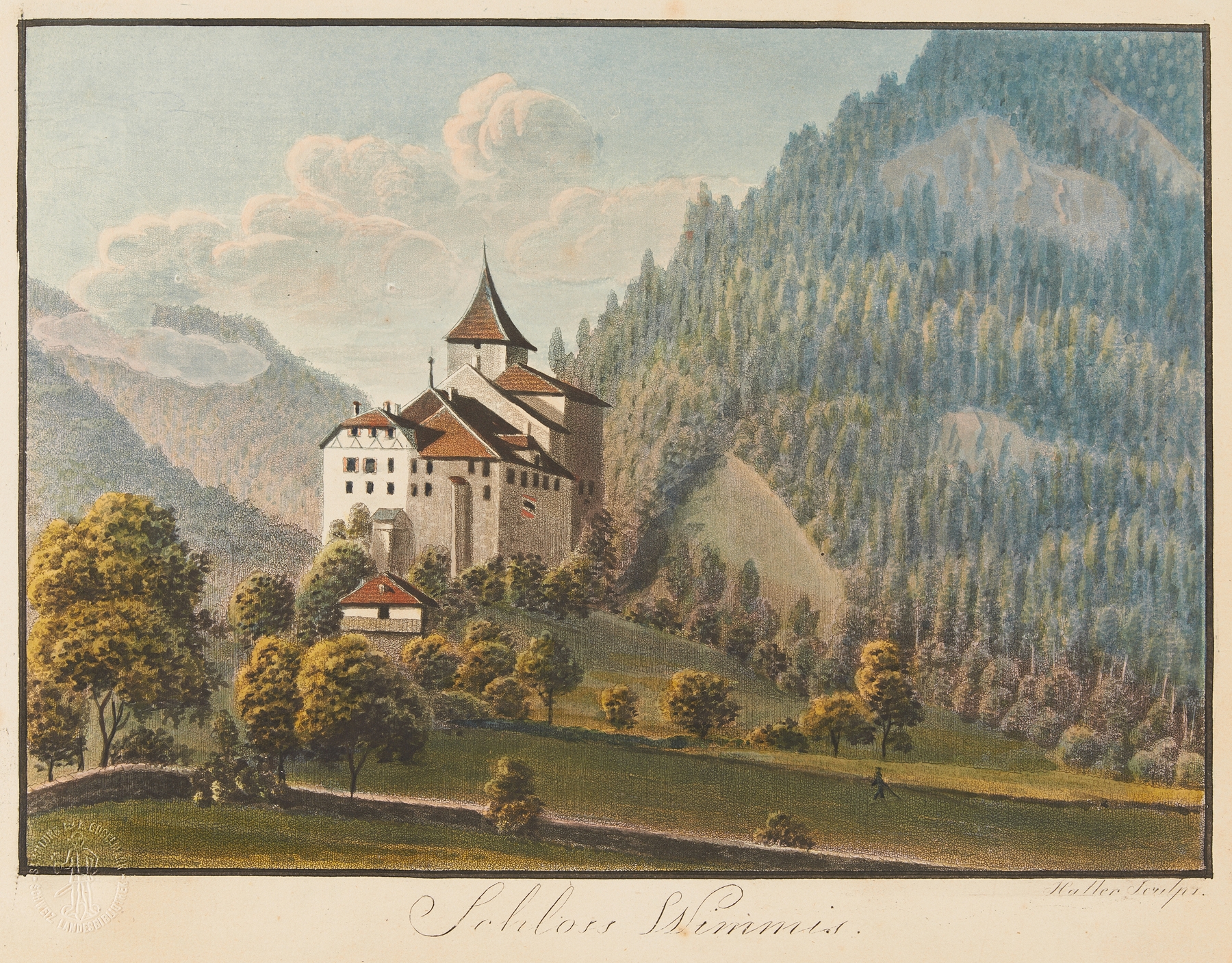 Schloss Wimmis, by Jakob Samuel Weibel, public domain