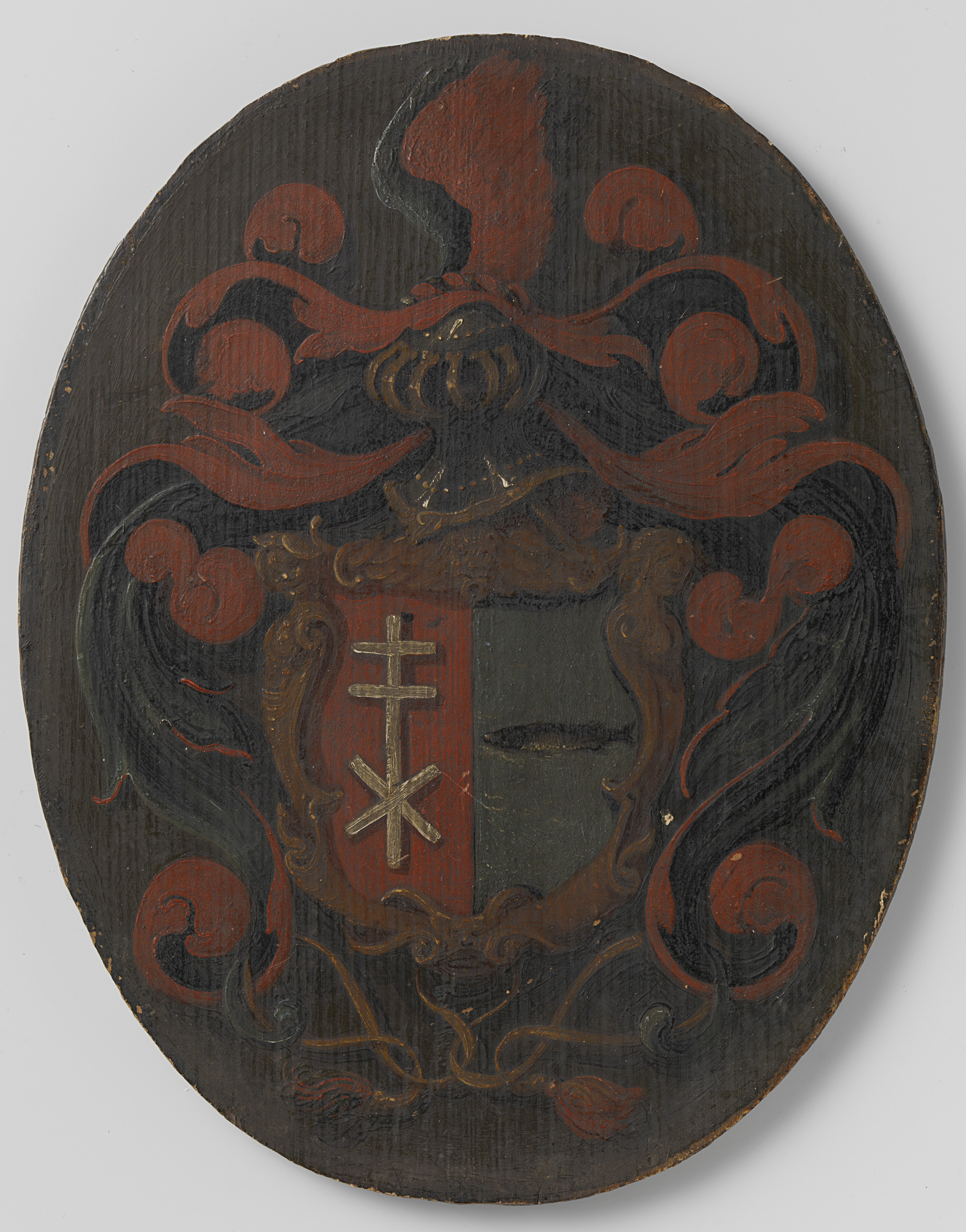 Heraldic shield in oil on panel by Unknown Artist