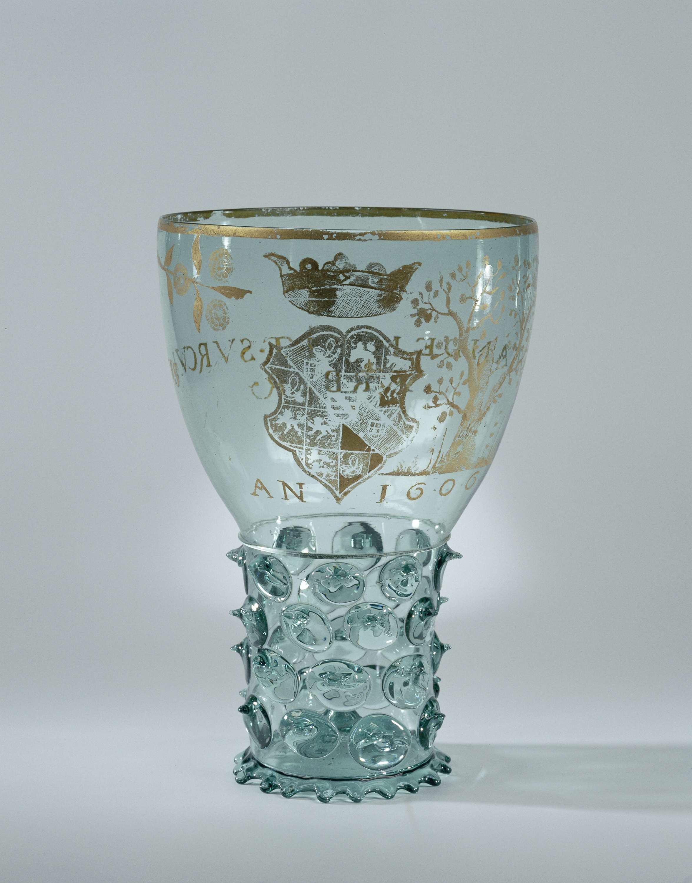 Still life of a roemer glass vessel, glass, Unknown Artist, 1606