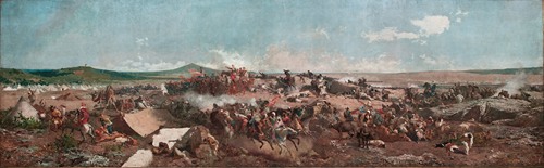 A historical painting depicting the Battle of Tetouan by Mariano Fortuny Marsal.