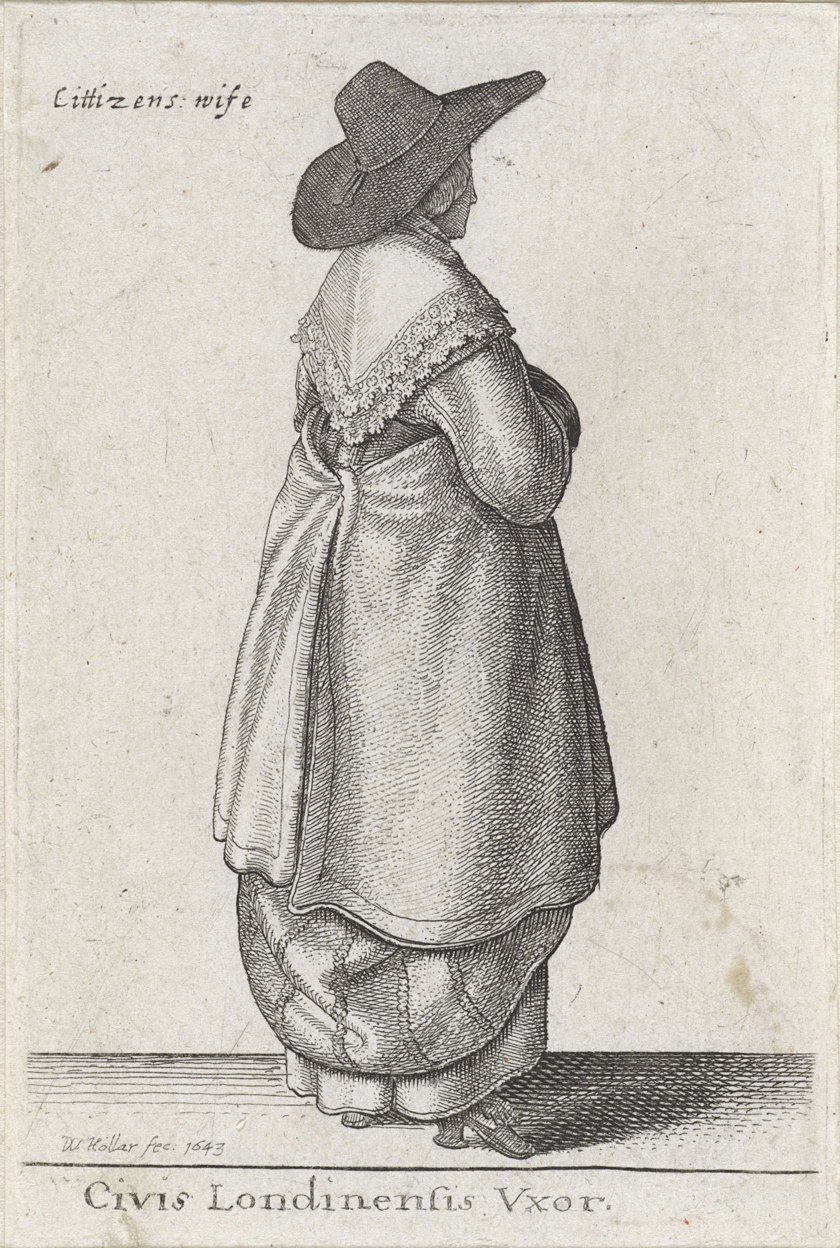 Portrait of a woman in a gown, etching by Wenceslaus Hollar