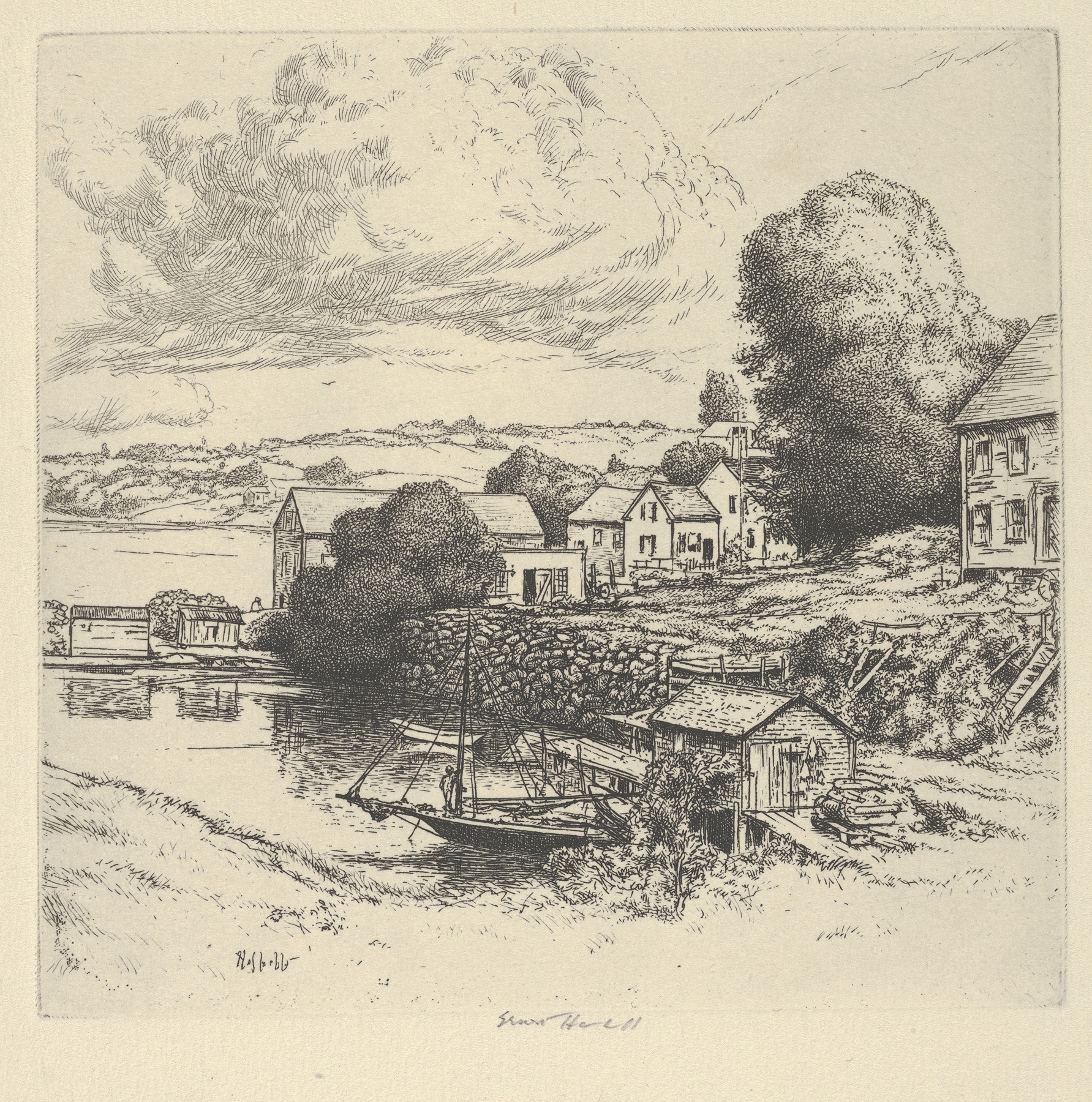 Landscape of Idle Cove by Ernest Haskell, depicting tranquil water and light reflections.