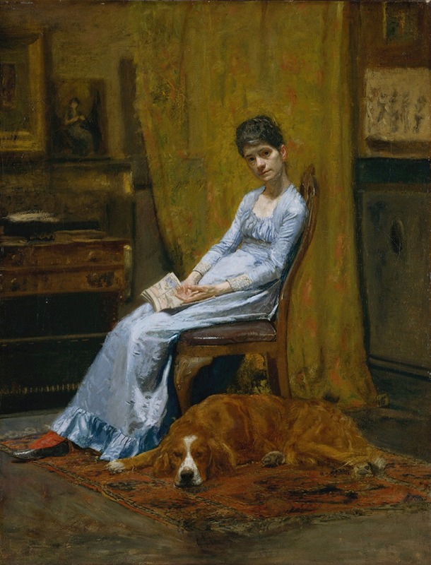 A portrait of an artist's wife with a setter dog.