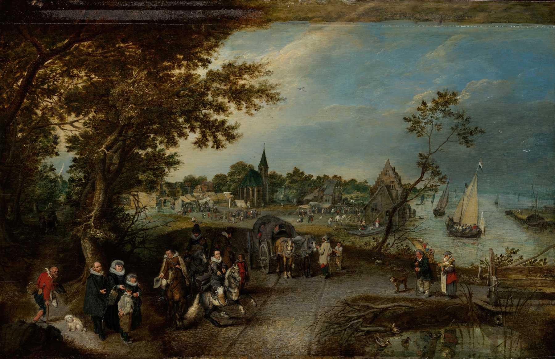 Genre scene of a village fair with figures, oil painting by Adriaen Pietersz van de Venne