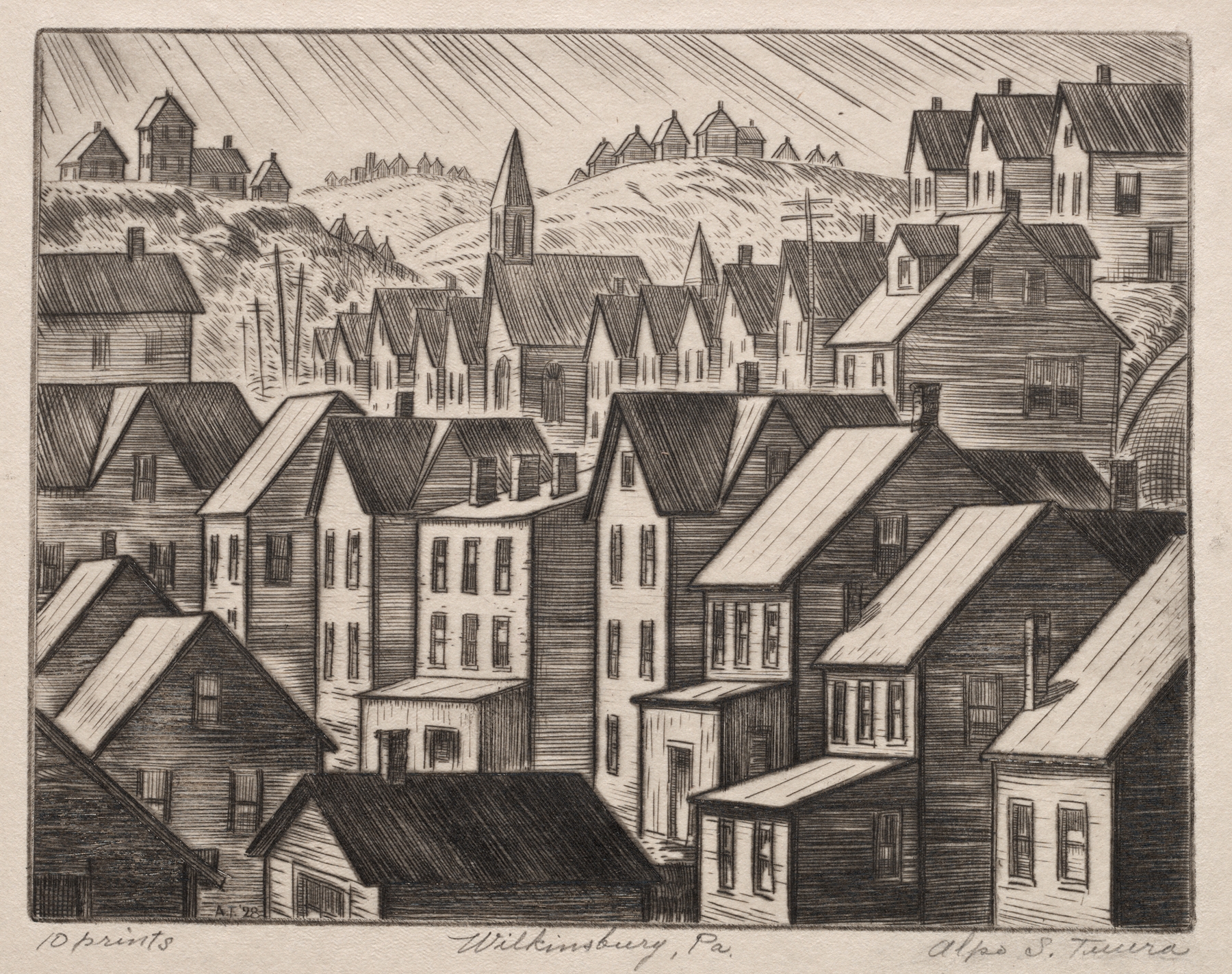 Genre scene depicting a bustling street in Wilkinsburg, Pennsylvania by Alpo S. Tuura