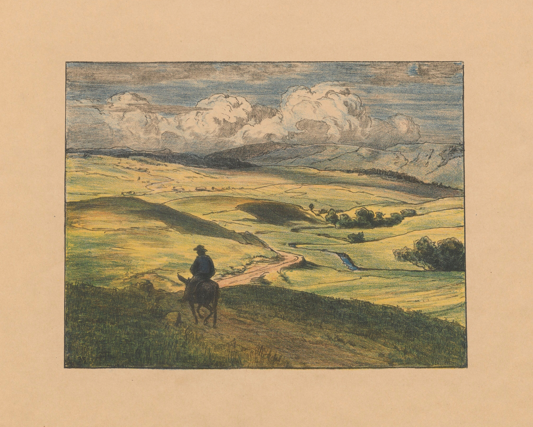 Landscape with a donkey rider, oil on canvas by Hans Thoma
