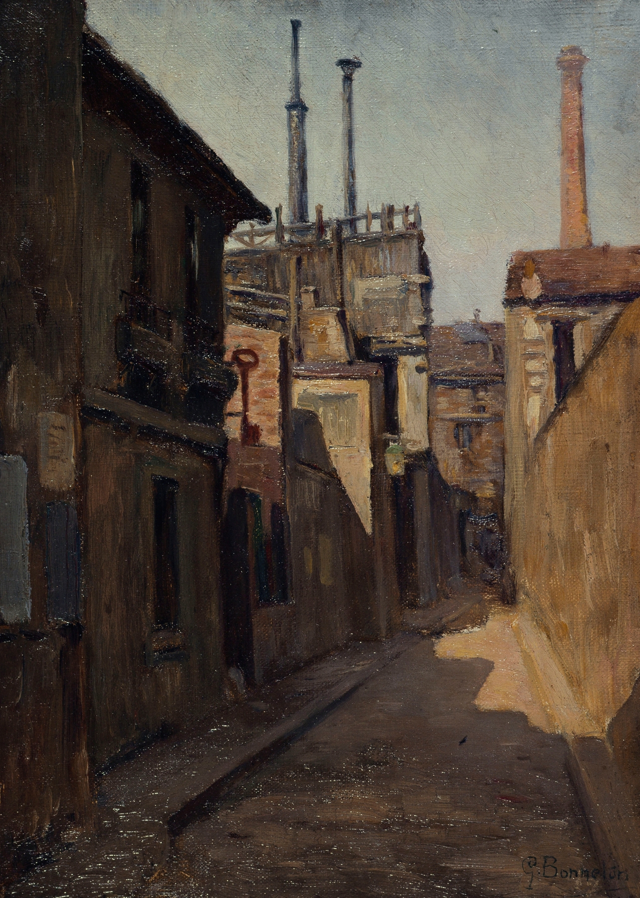 Entrée du passage Moret, rue des Cordelières, oil on canvas by Germain Eugène Bonneton