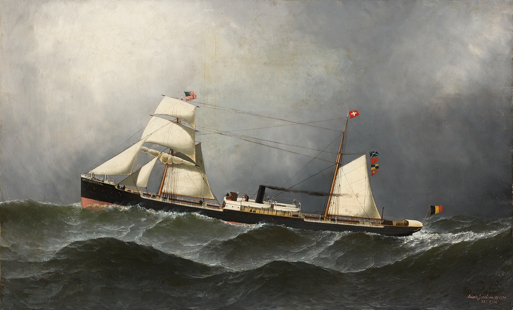 Het stoomschip met hulpzeilvermogen ‘Daniel Steinmann’ van de White Cross Line, by Antonio Jacobsen, public domain