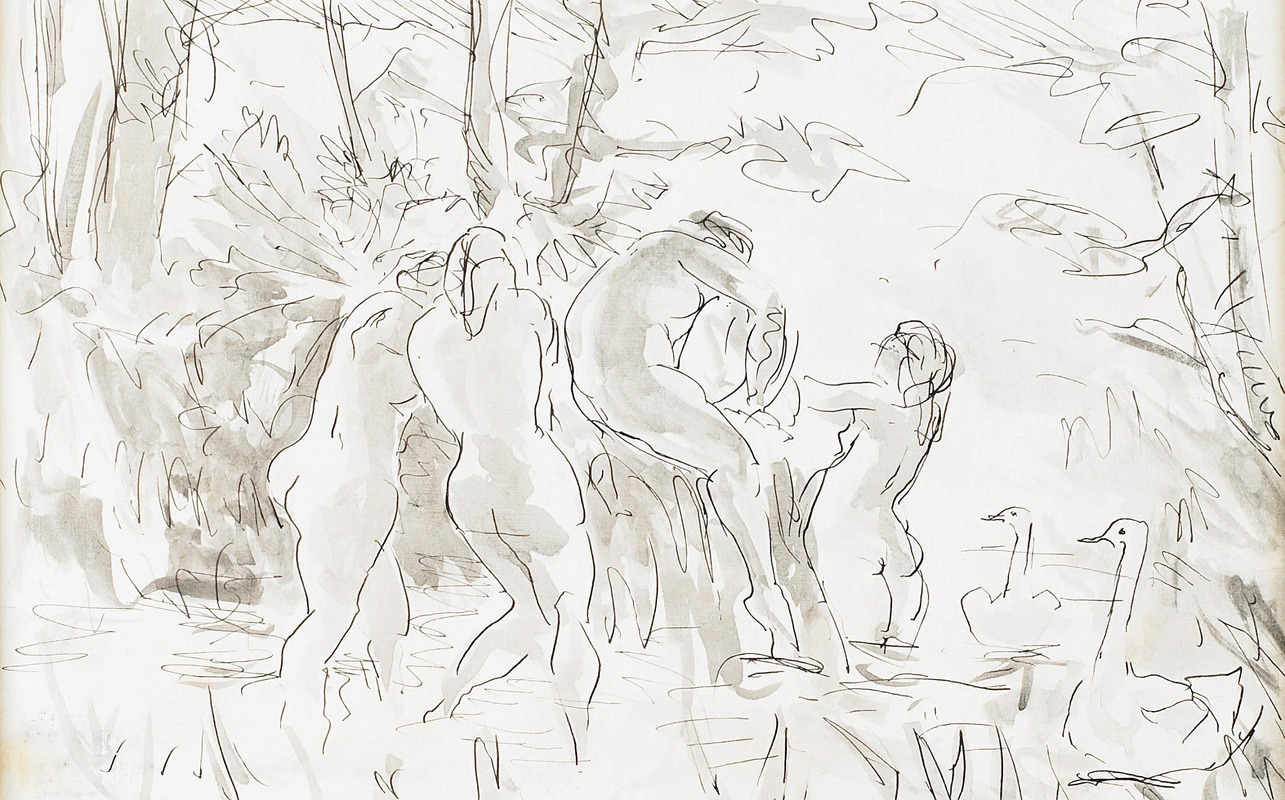 Robert Henri's 'Four Female Bathers' captures the beauty of women in a natural setting.