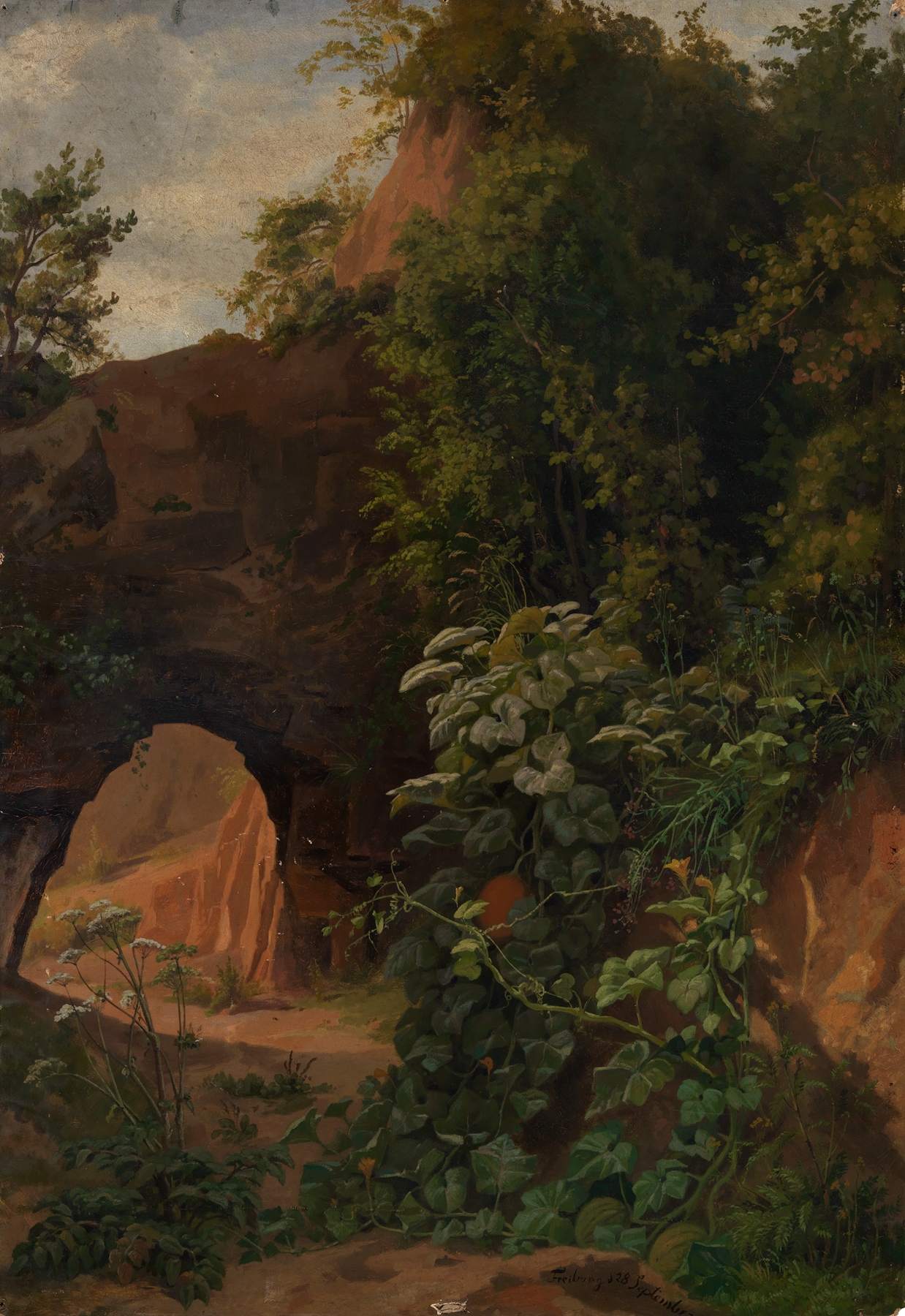 Still life of wild pumpkin and hemlock in oil on canvas by Emil Lugo