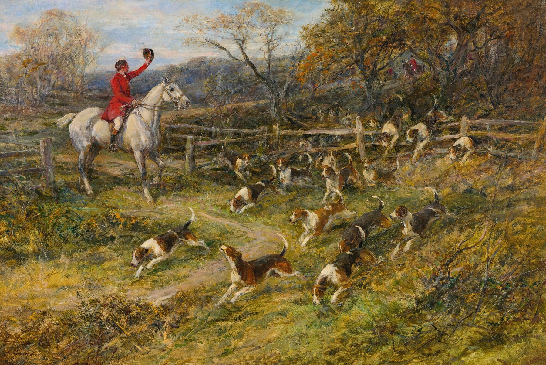 Figurative oil painting by Heywood Hardy depicting figures emerging from shadows