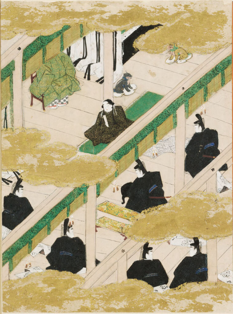 The Paulownia Pavilion (Kiritsubo), Illustration to Chapter 1 of the Tale of Genji (Genji monogatari), by Tosa Mitsunobu, public domain