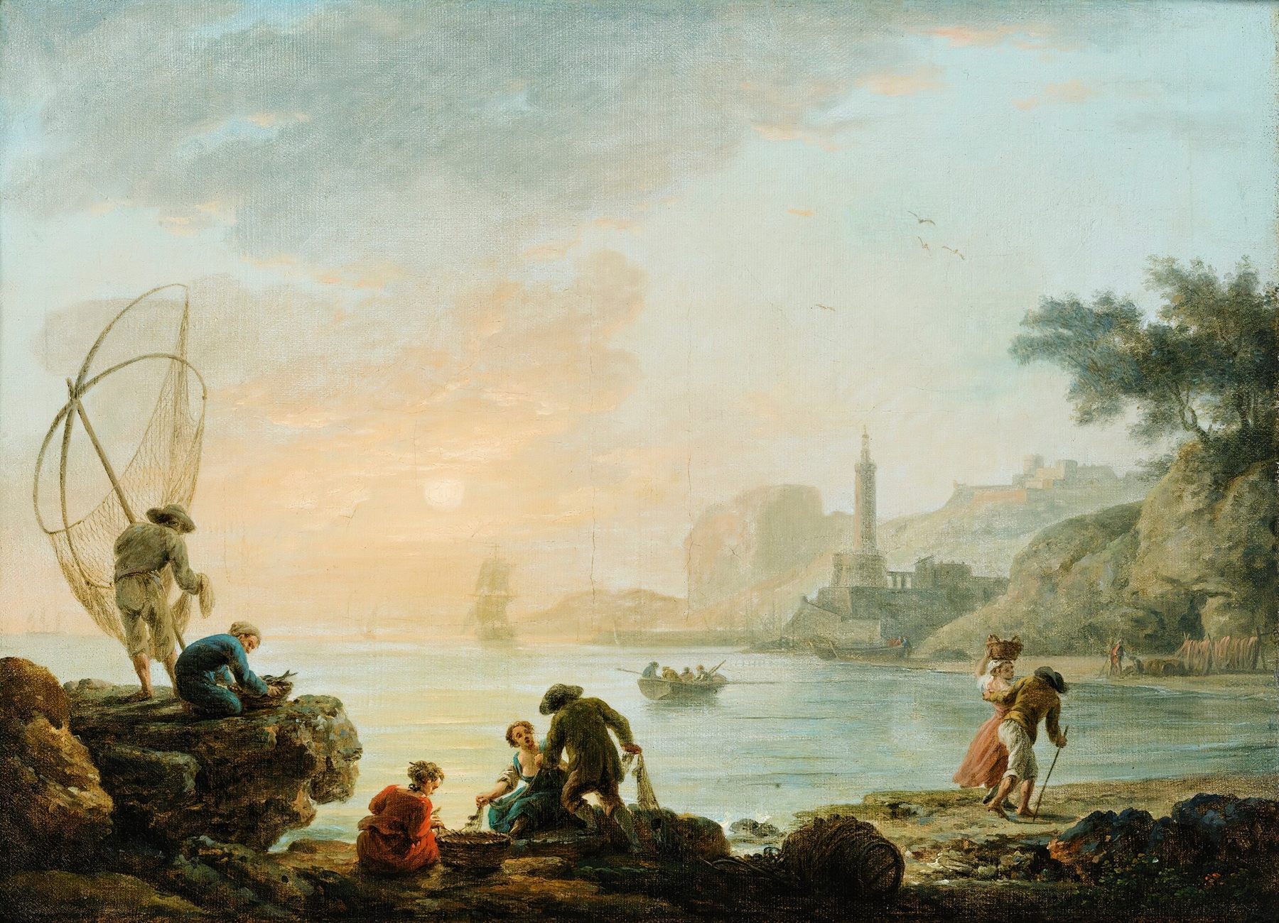 Fishers at the sunrise, by Claude-Joseph Vernet, public domain