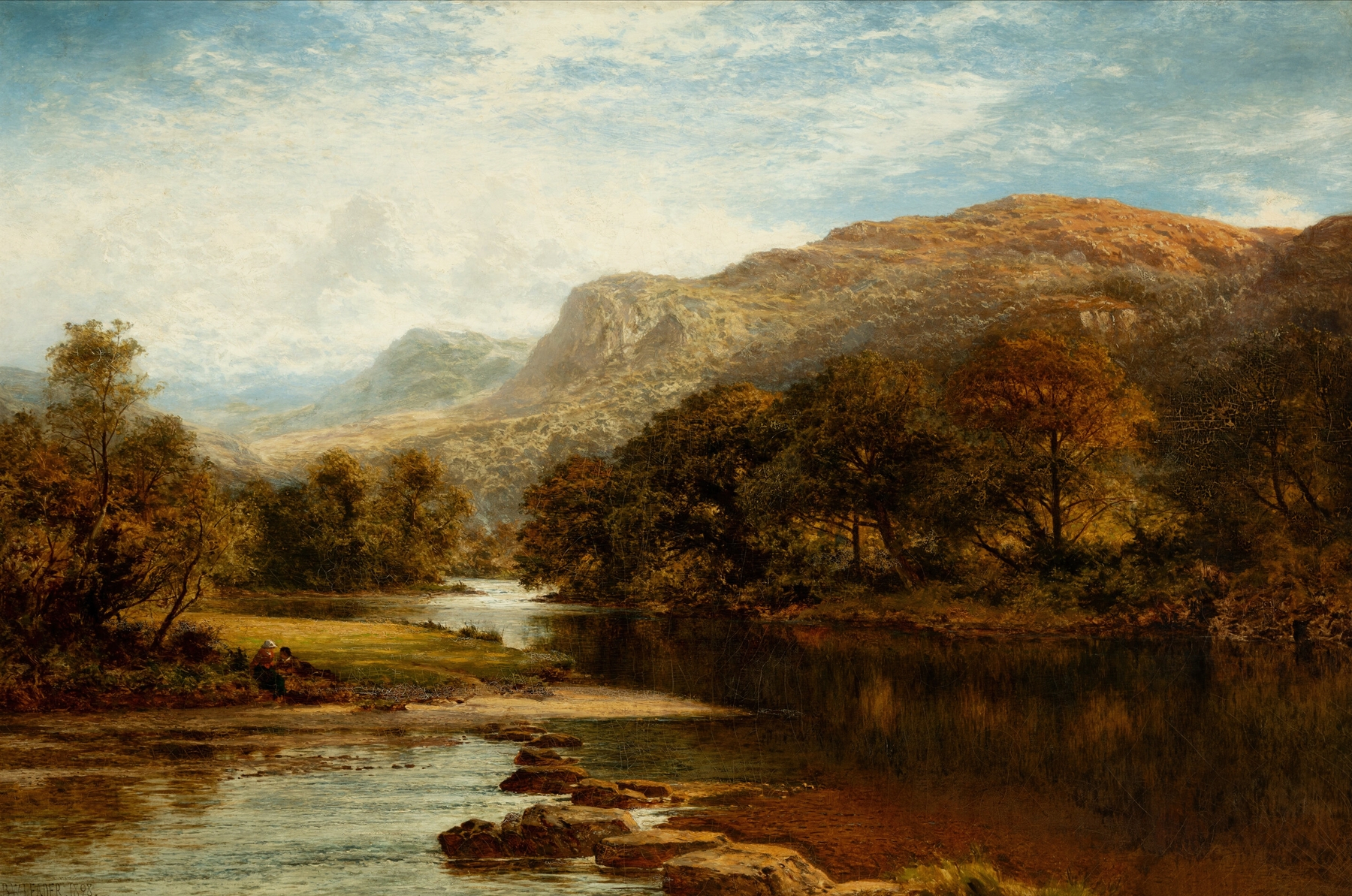 Welsh valley with a stream and greenery, oil on canvas by Benjamin Williams Leader.
