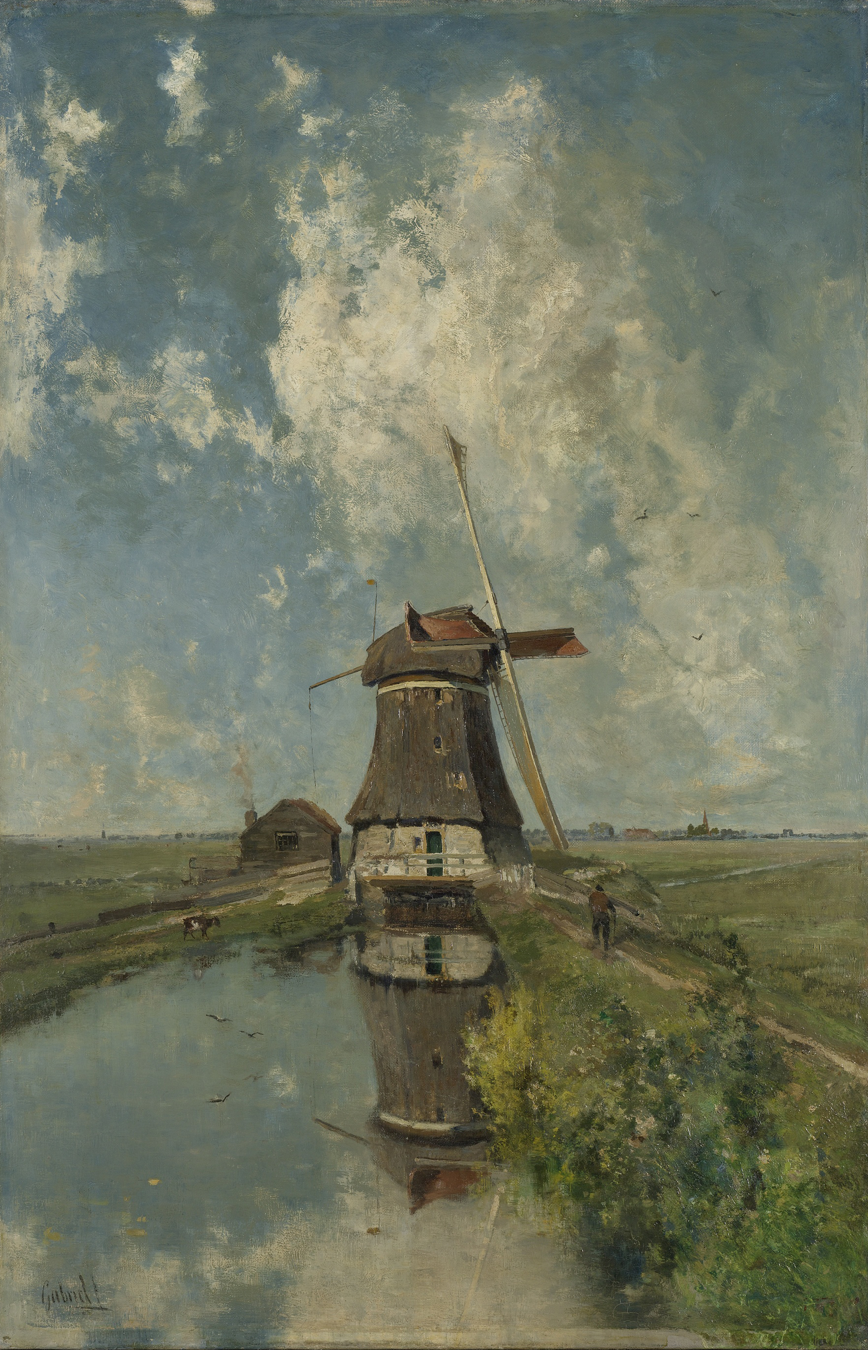 A Windmill on a Polder Waterway, oil painting by Paul Joseph Constantin Gabriël