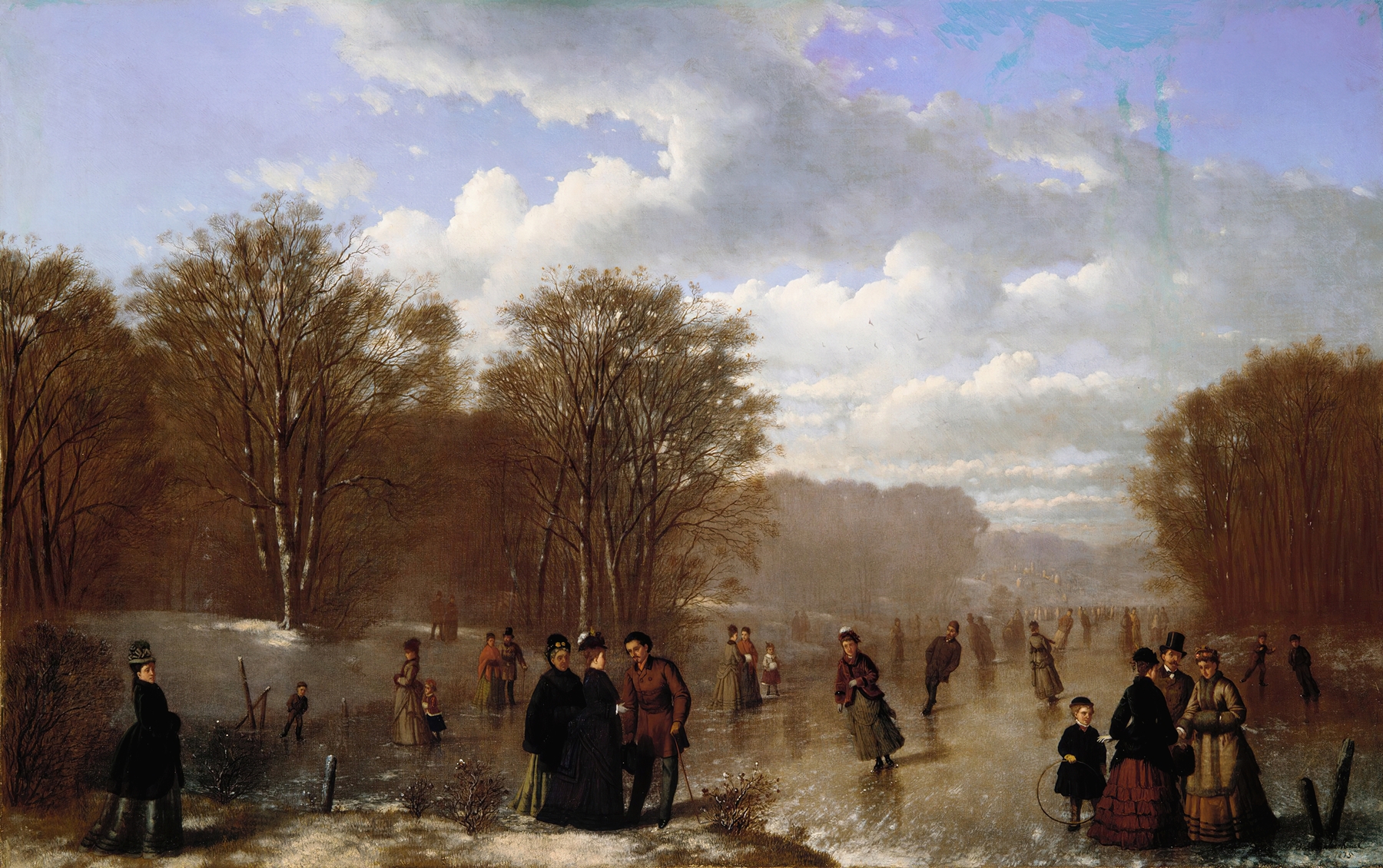 Skating on the Wissahickon by Johann Monglels Culverhouse, oil on canvas depicting skaters on ice.