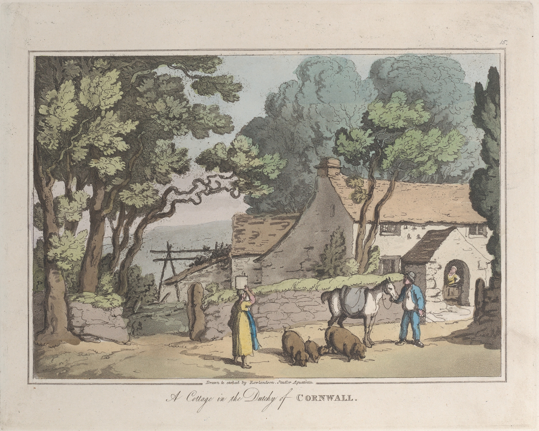 A Cottage in the Dutchy of Cornwall, by Thomas Rowlandson, public domain