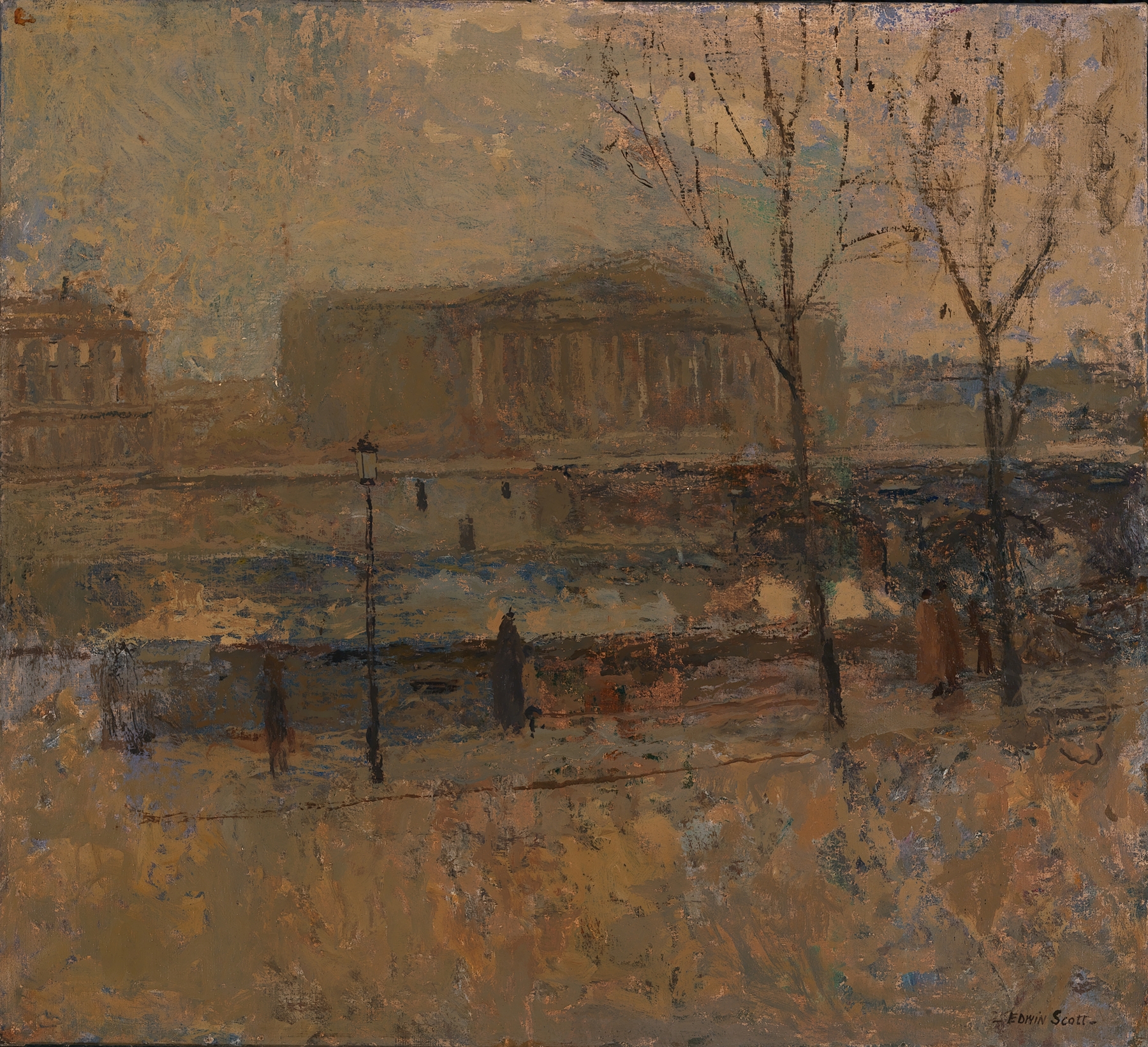 Interior scene with light and architecture, oil on canvas by Frank Edwin Scott