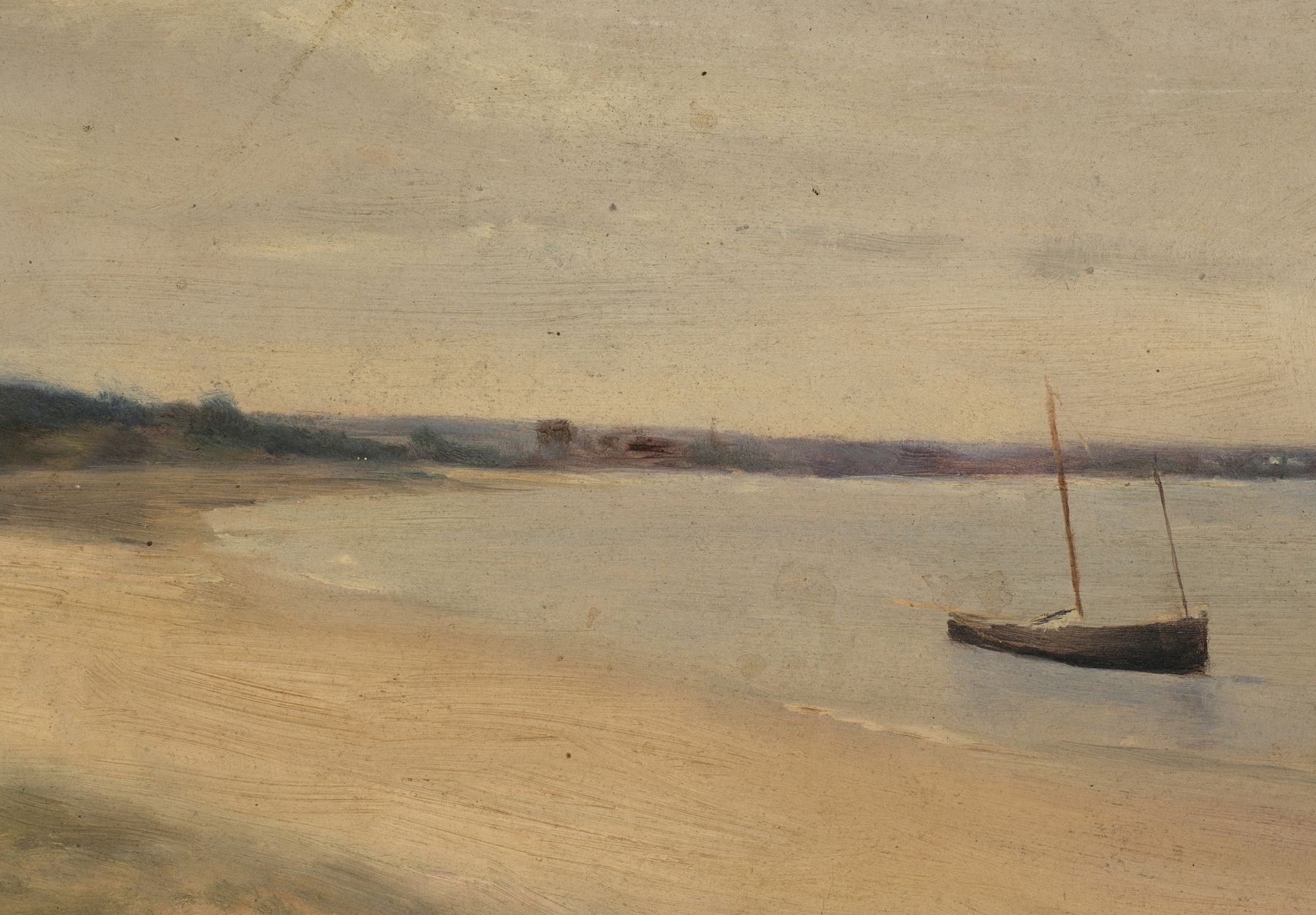 Marine scene with boats and masts by Jeanne Jegou-Cadart, oil on canvas