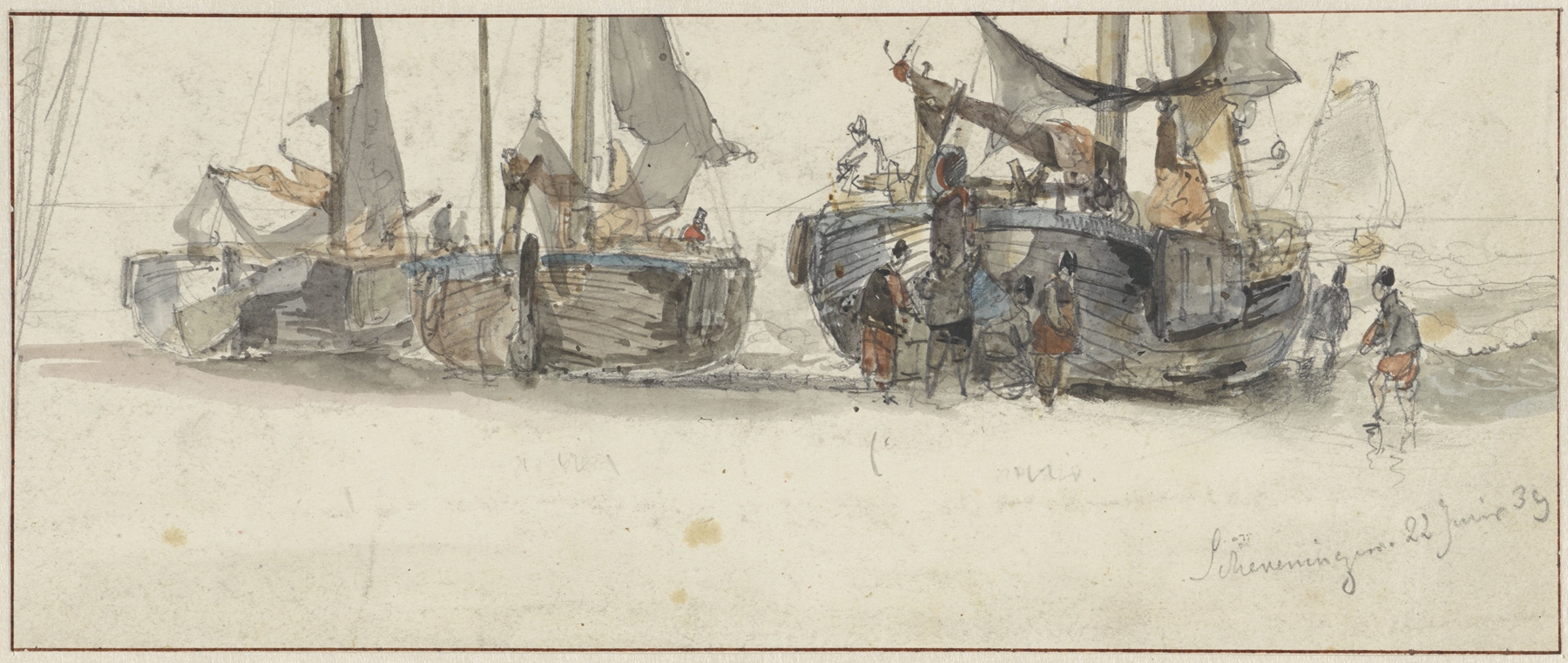 Vissersboten op het strand van Scheveningen, oil on canvas by Willem Roelofs