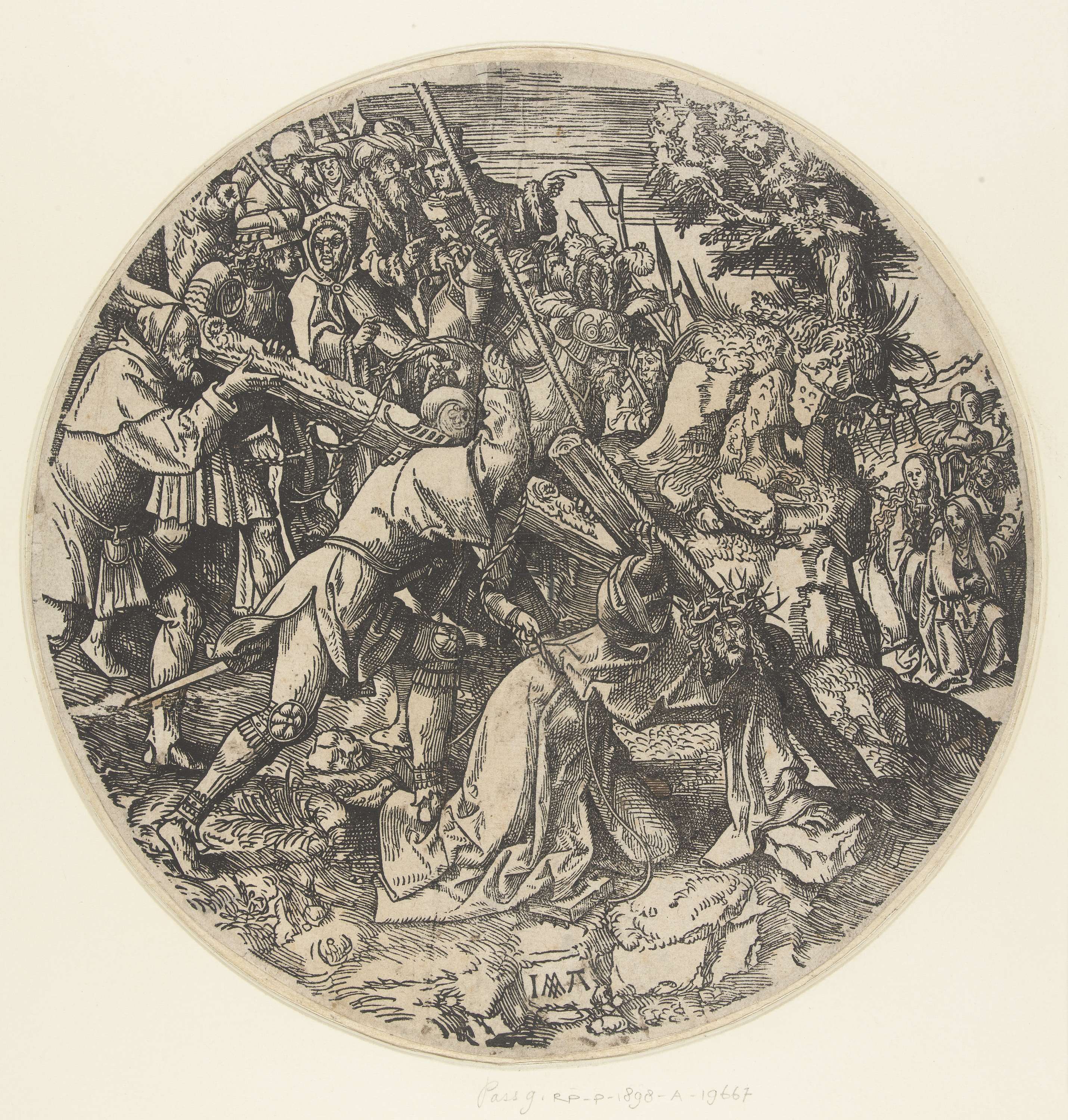 Kruisdraging by Jacob Cornelisz van Oostsanen, paper, depicts a solemn crucifixion procession.