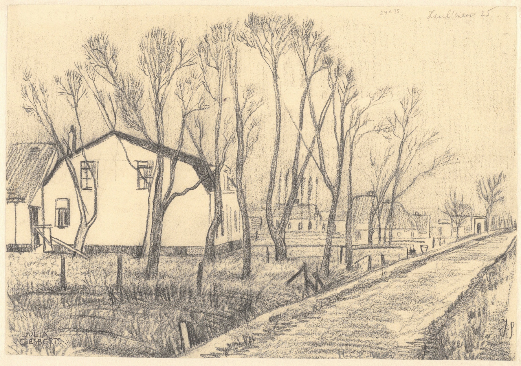Landscape of farmland with homesteads by Julia Giesberts, unknown medium