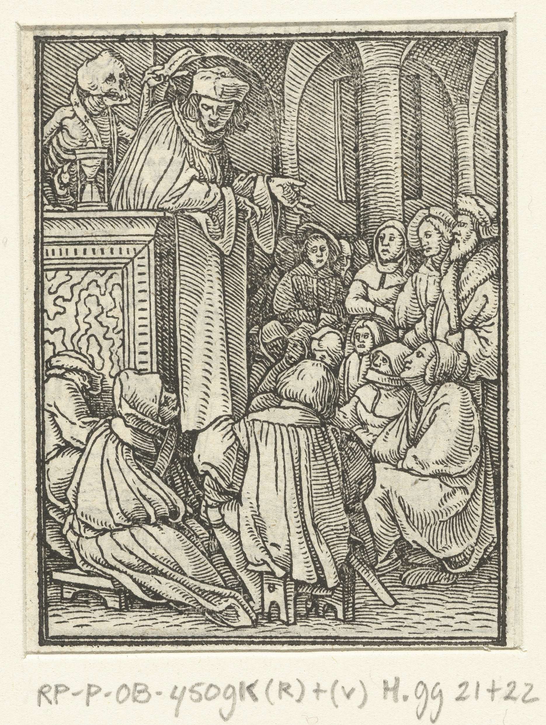 Religious drawing on paper by Hans Holbein depicting a preacher and death