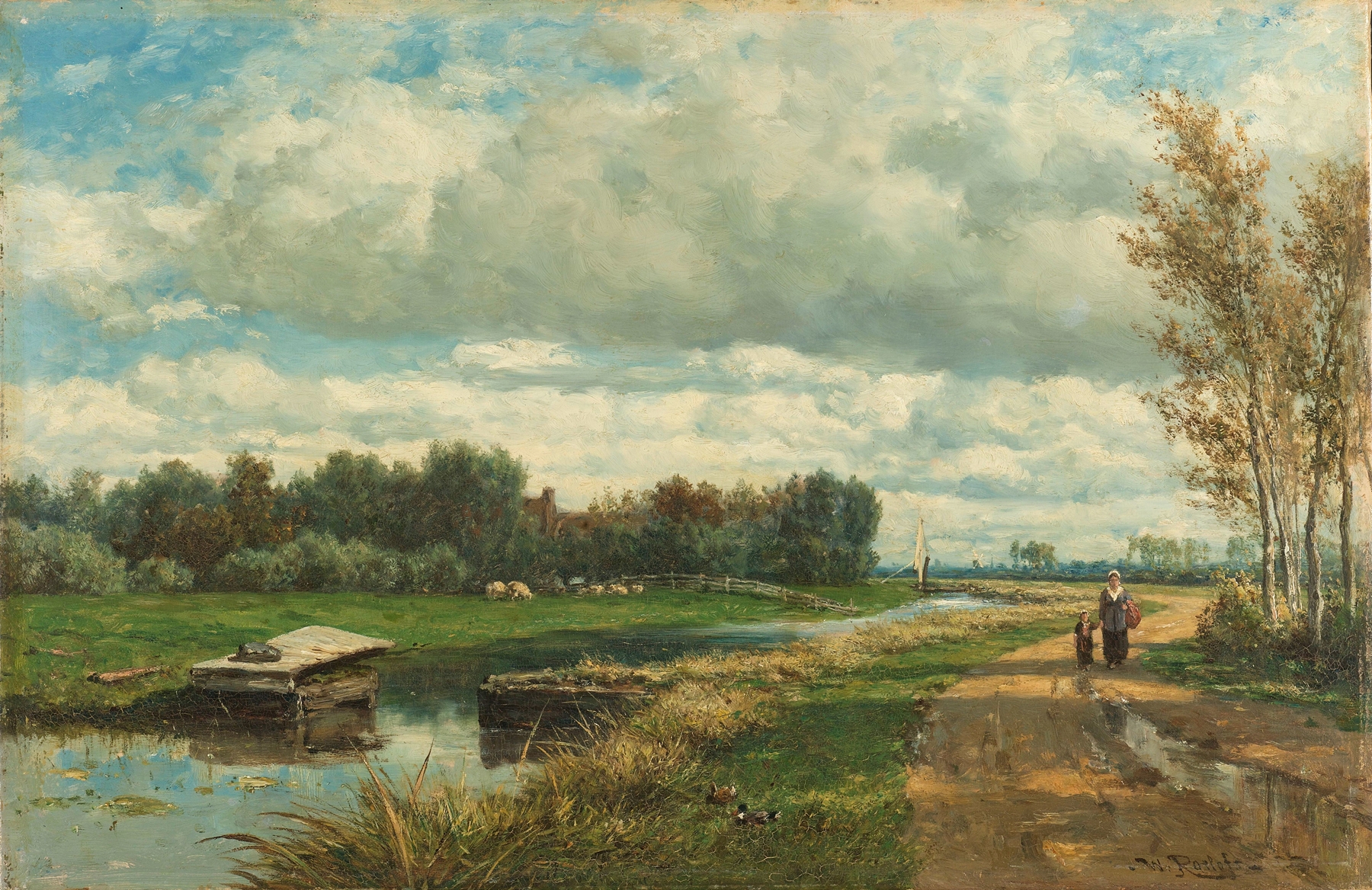 Landscape in the Environs of The Hague by Willem Roelofs, oil on canvas depicting a serene landscape.