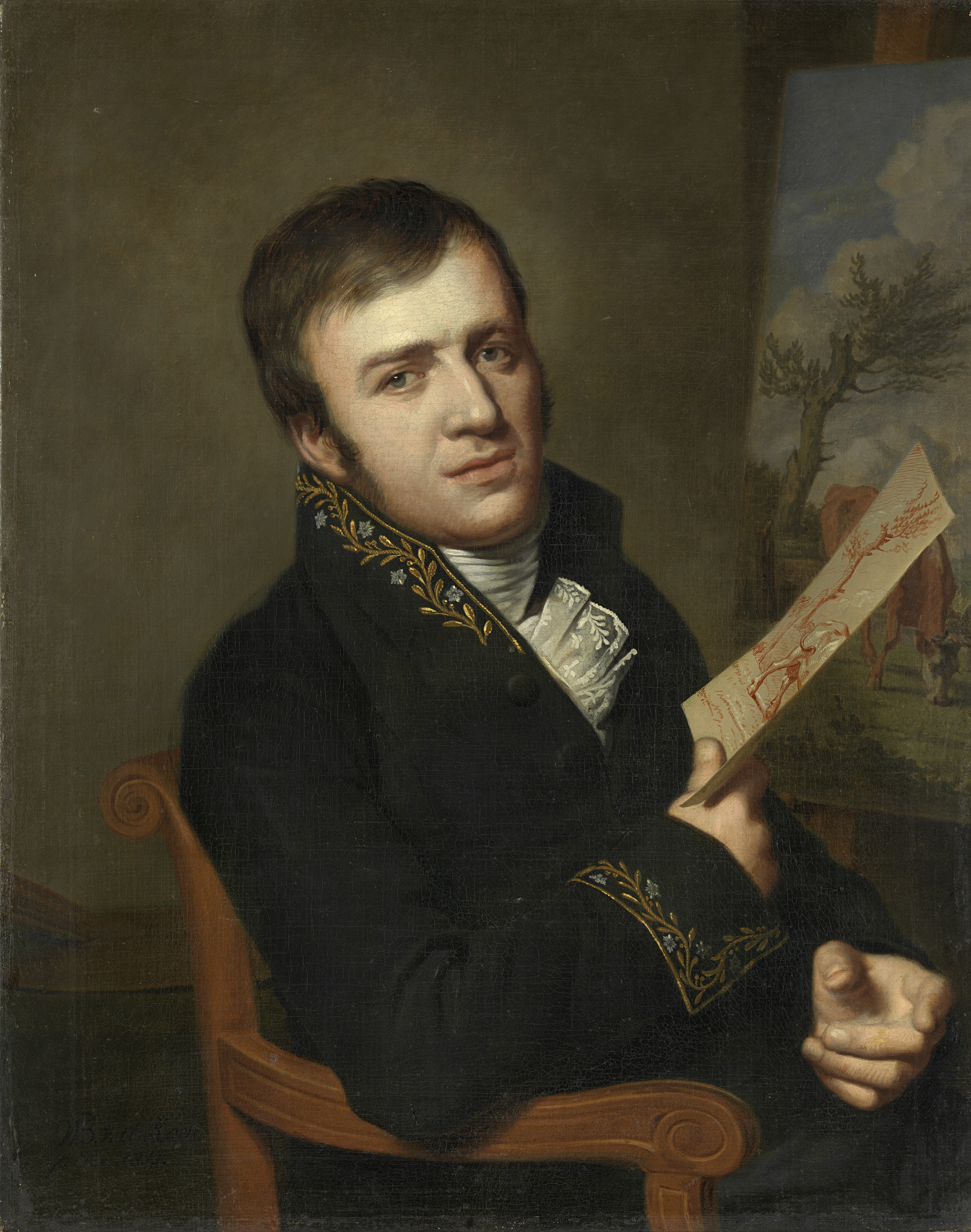 Portrait of Jan Kobell II in uniform, oil painting by Willem Bartel van der Kooi
