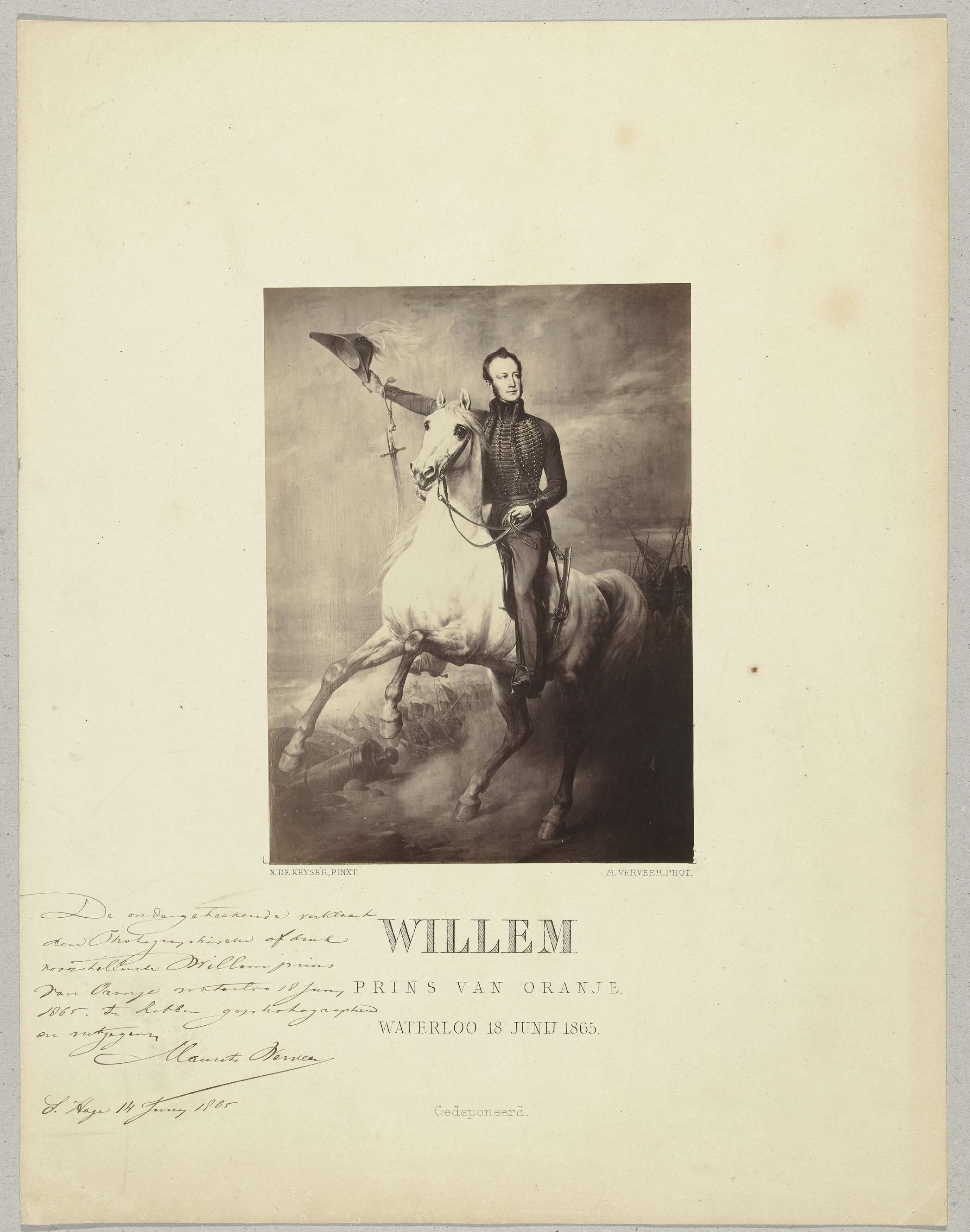 Schilderij van koning Willem II op het slagveld van Waterloo door Nicaise de Keyser, by Maurits Verveer, public domain