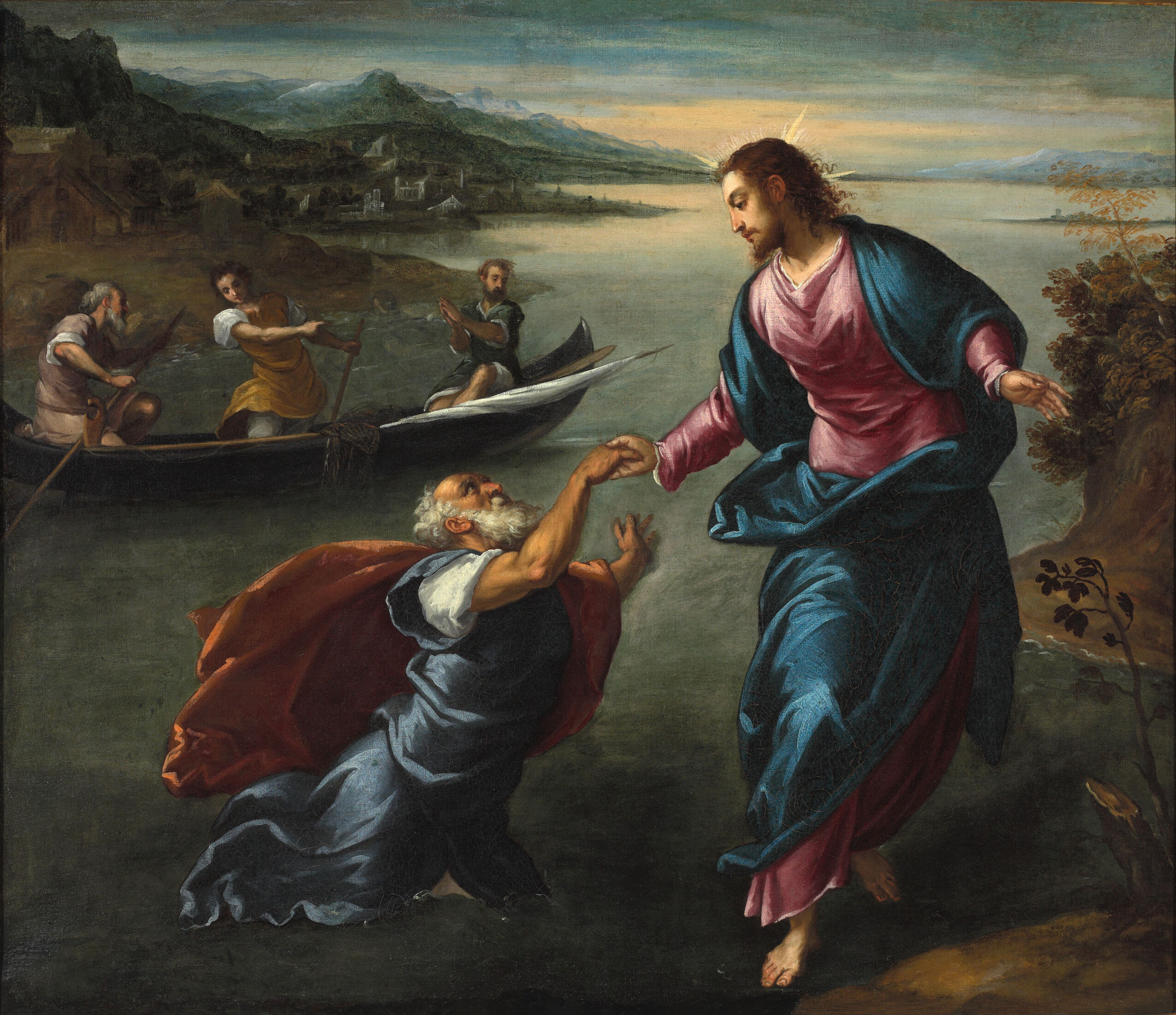 Christ and Saint Peter at the Sea of Galilee, oil on canvas by Scarsellino